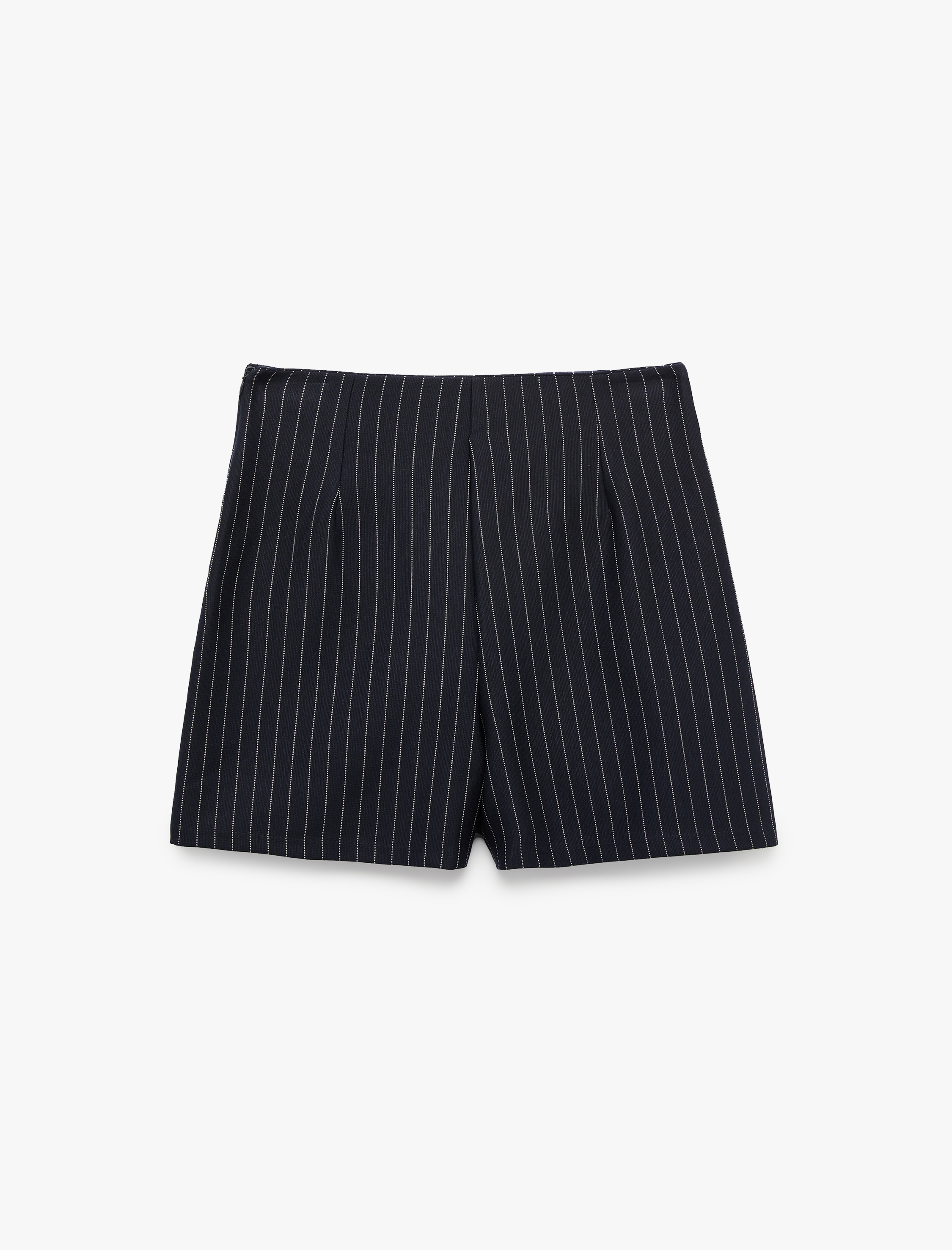   Slim Fit Fermuar Detaylı Çizgili Mini Şort Etek