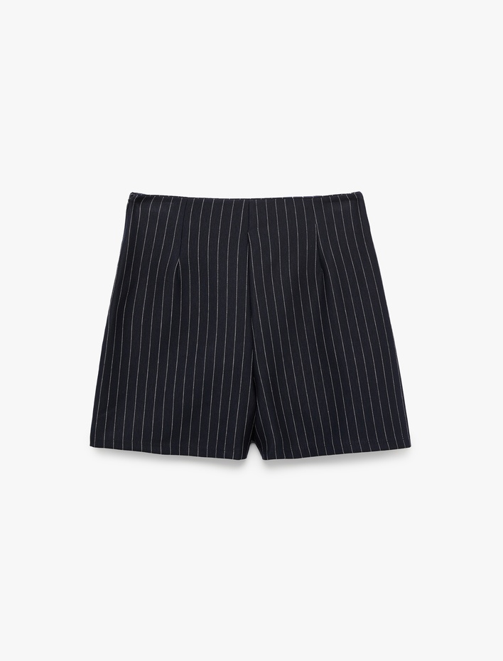  Slim Fit Fermuar Detaylı Çizgili Mini Şort Etek