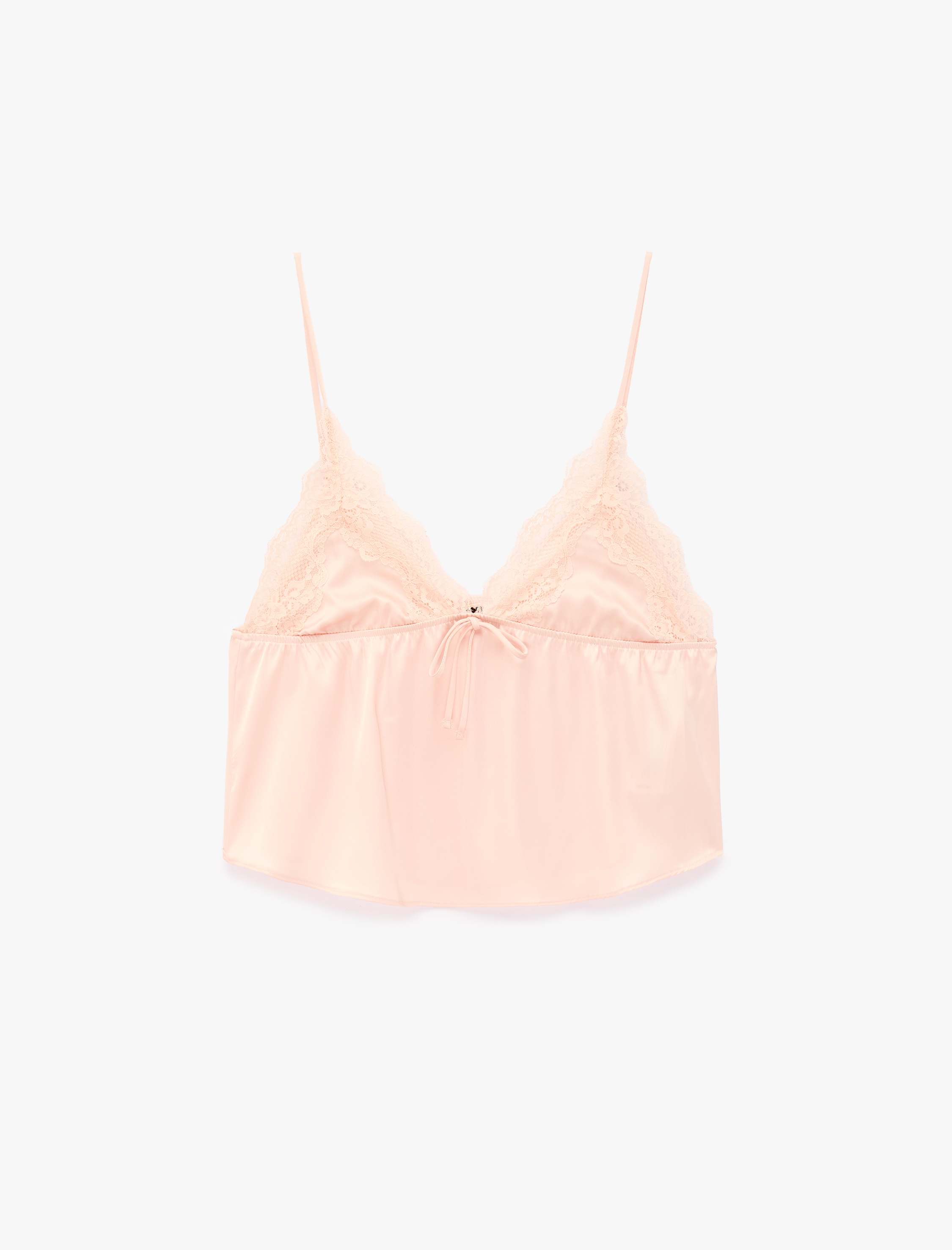   Rahat Kalıp Dantel Detaylı Saten Askılı Pijama Üstü