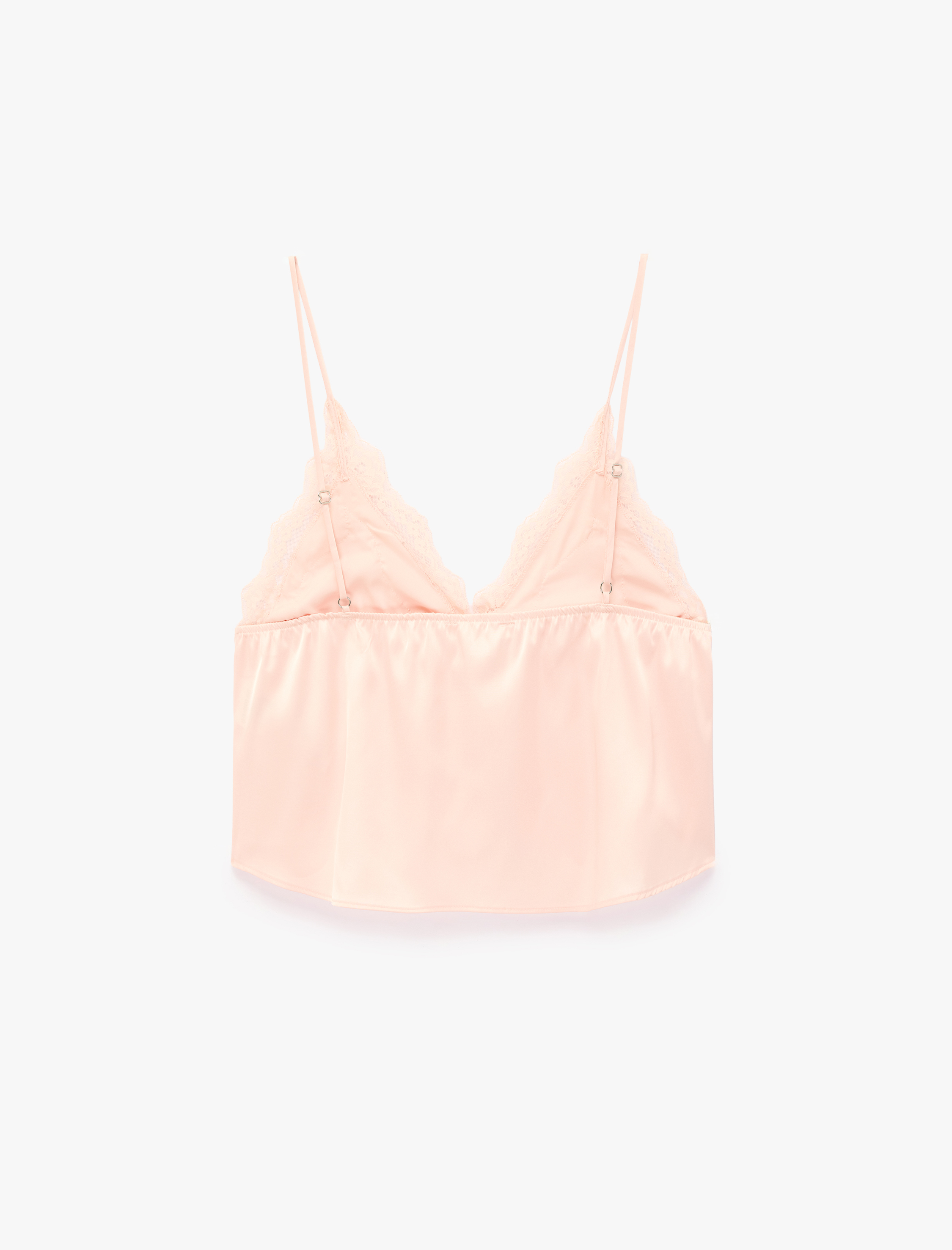   Rahat Kalıp Dantel Detaylı Saten Askılı Pijama Üstü