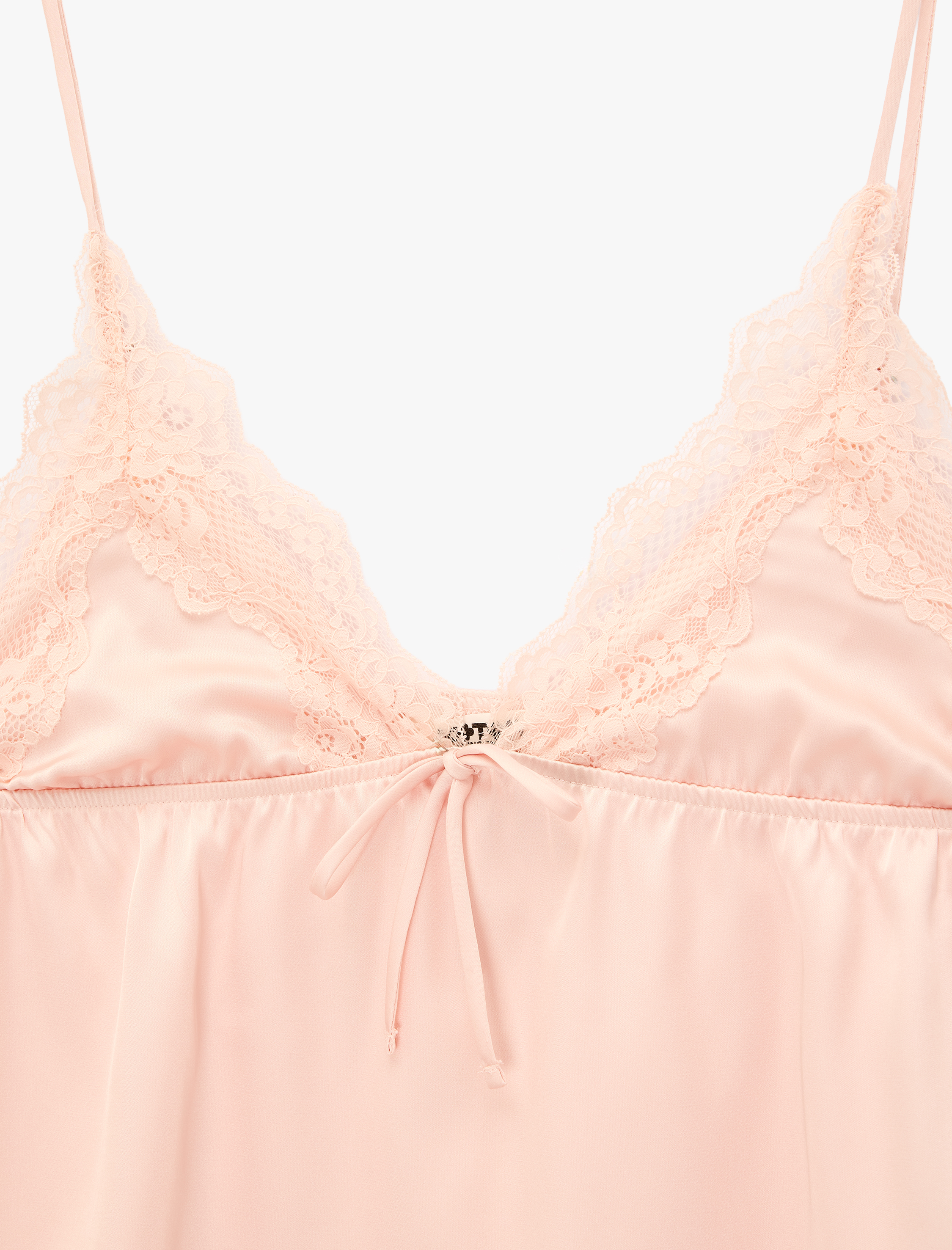   Rahat Kalıp Dantel Detaylı Saten Askılı Pijama Üstü