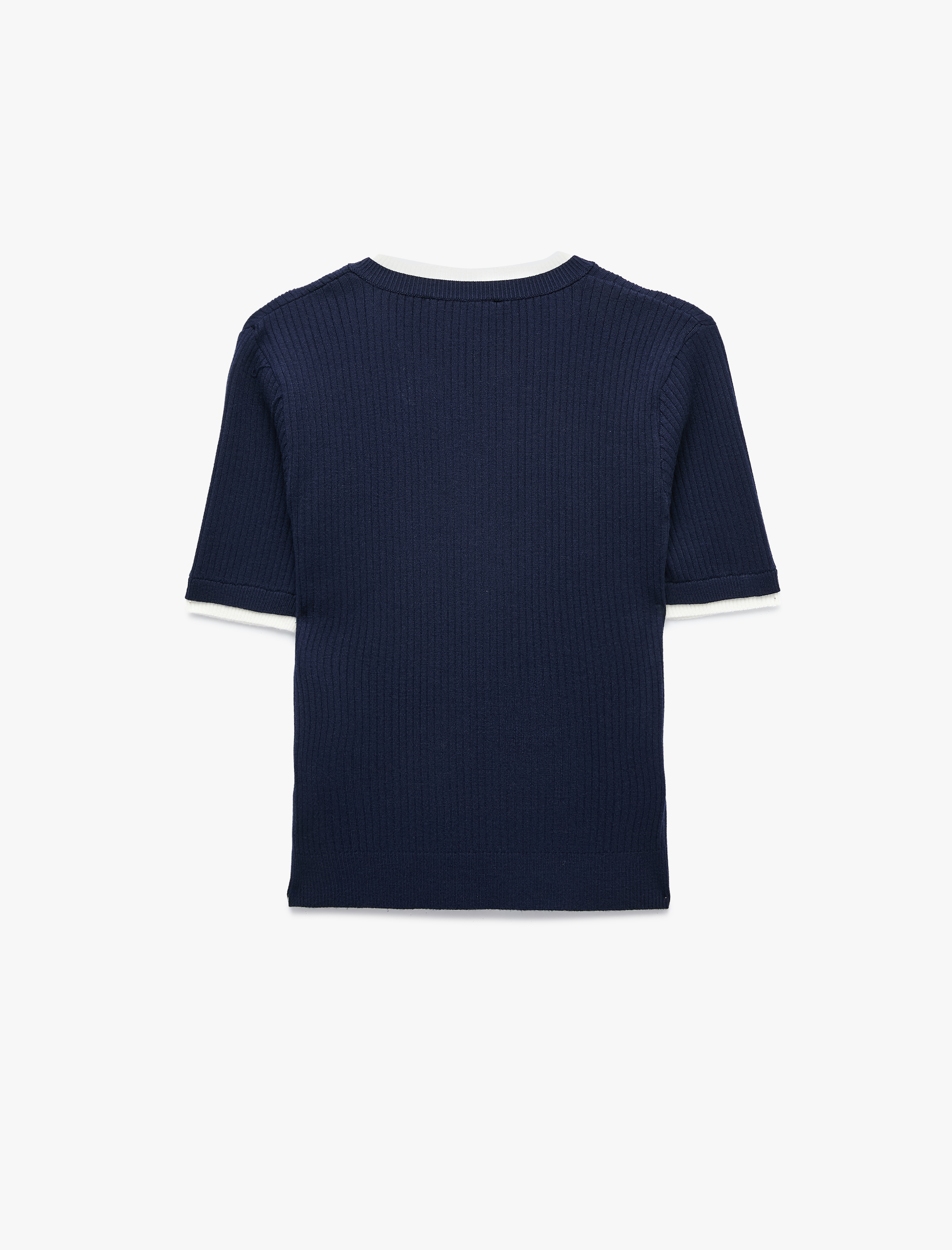   Regular Fit Kısa Kollu Katmanlı Henley Yaka Düğmeli Triko Kazak