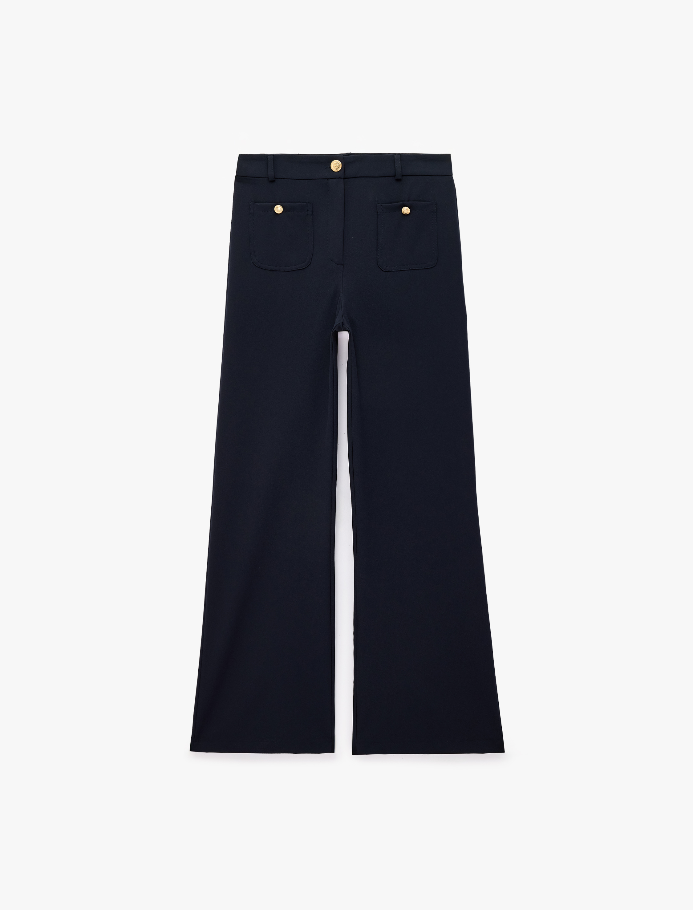   Yüksek Bel Metal Düğme Aksesuarlı Cepli Regular Fit Geniş Paça Pantolon