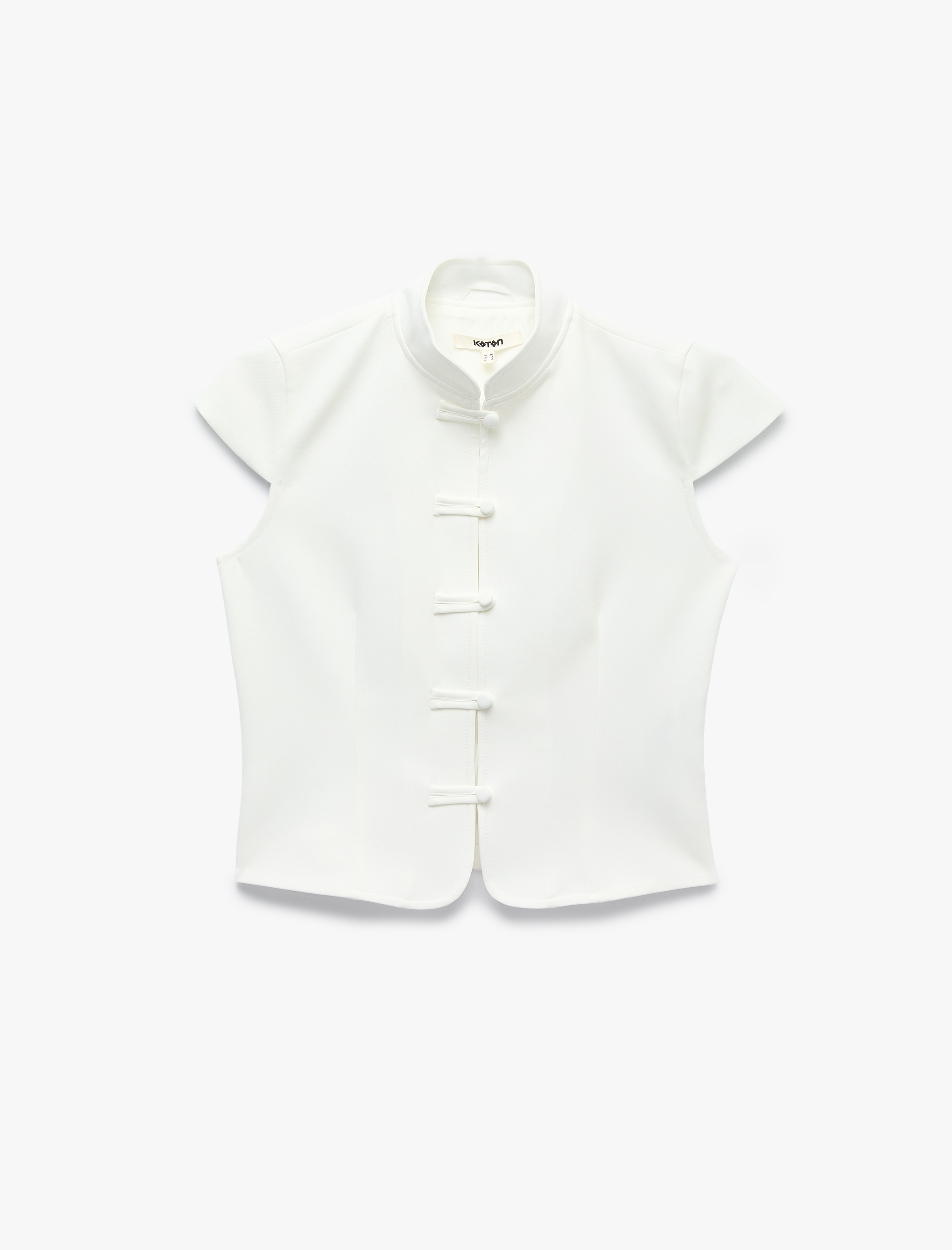   Slim Fit Kap Kol Süslü Düğmeli Dik Mandarin Yaka Gömlek Napolyon Kapama Detaylı