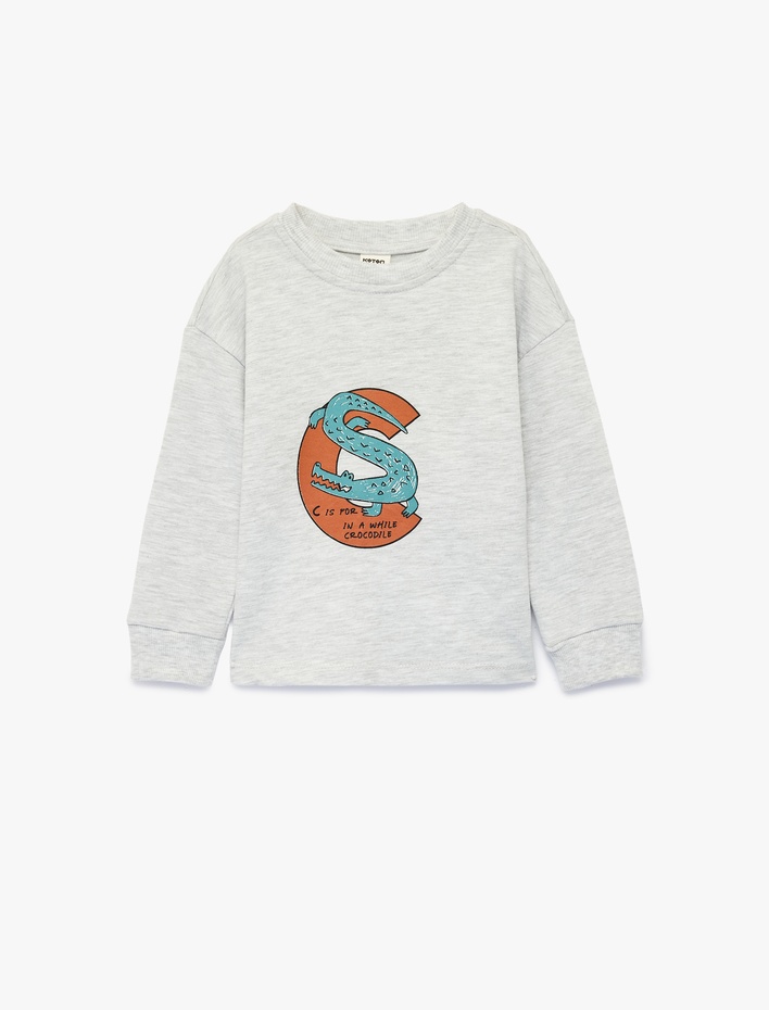 Erkek Bebek Timsah Baskılı Bisiklet Yaka Uzun Kollu Oversize Tişört