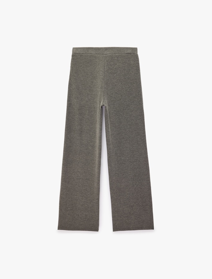  Rahat Kalıp Beli Lastikli Nervürlü Uzun Geniş Paça Pantolon