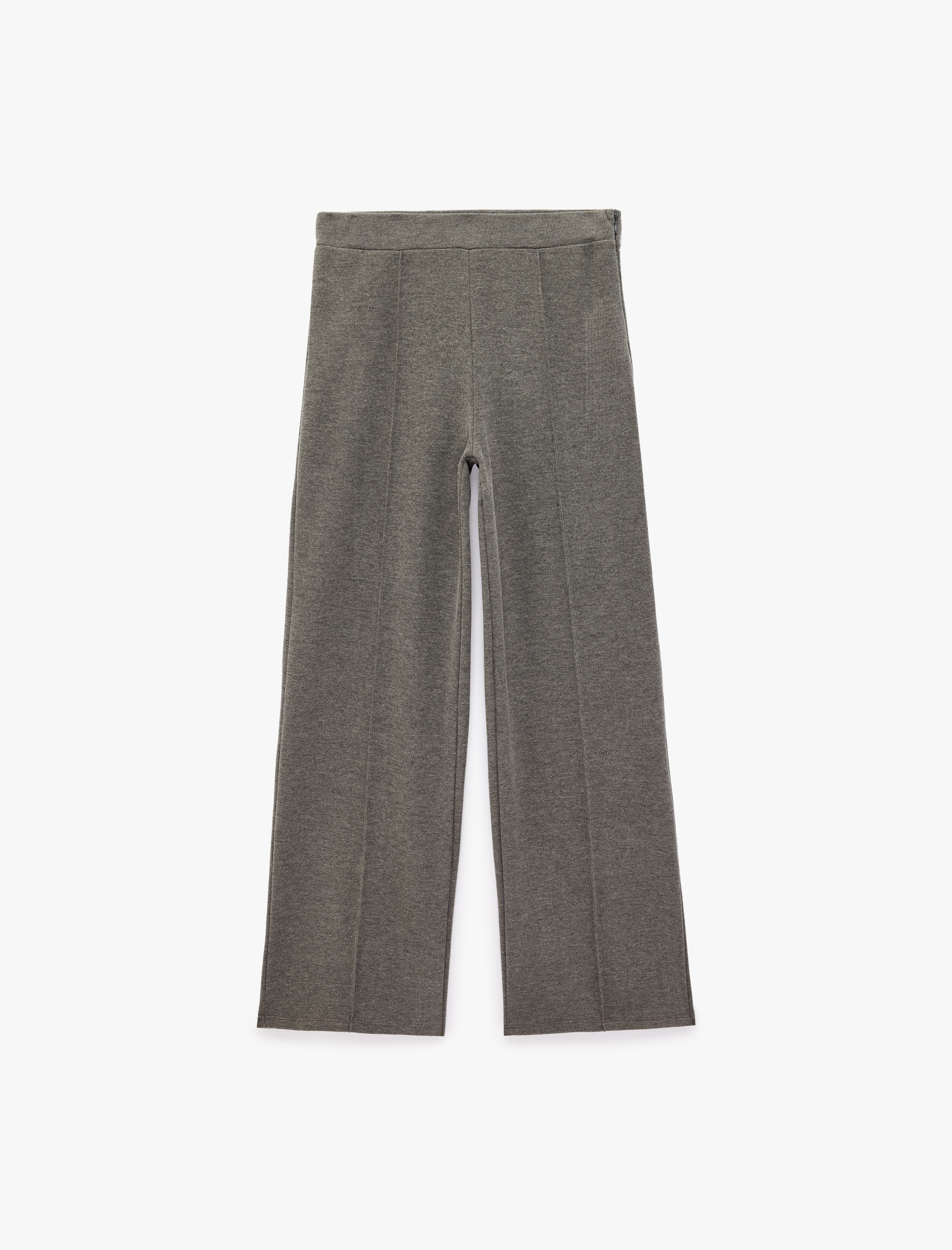   Rahat Kalıp Beli Lastikli Nervürlü Uzun Geniş Paça Pantolon