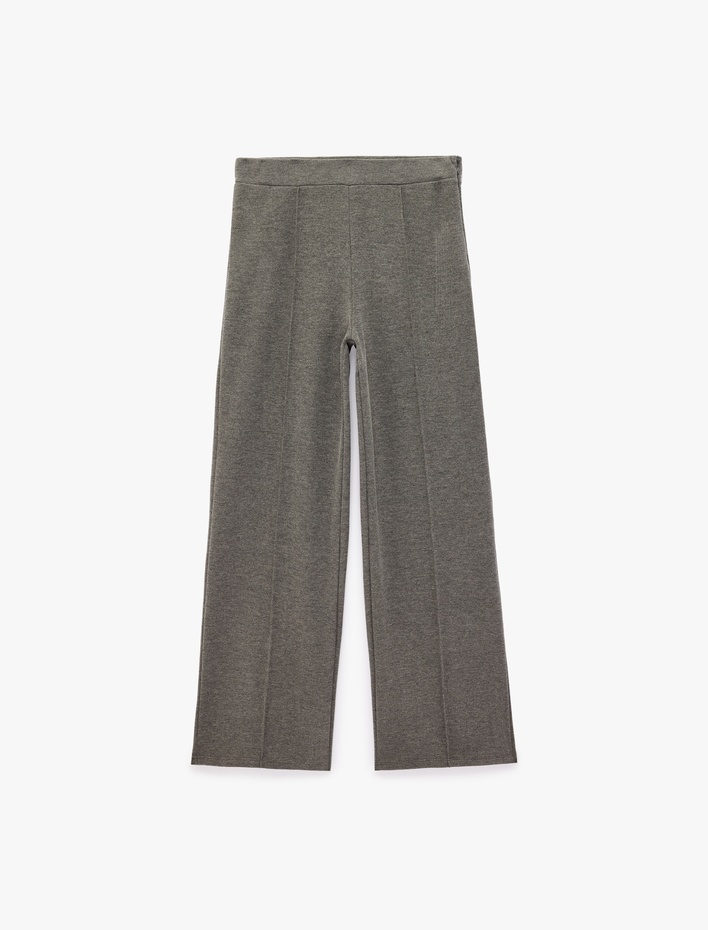  Rahat Kalıp Beli Lastikli Nervürlü Uzun Geniş Paça Pantolon
