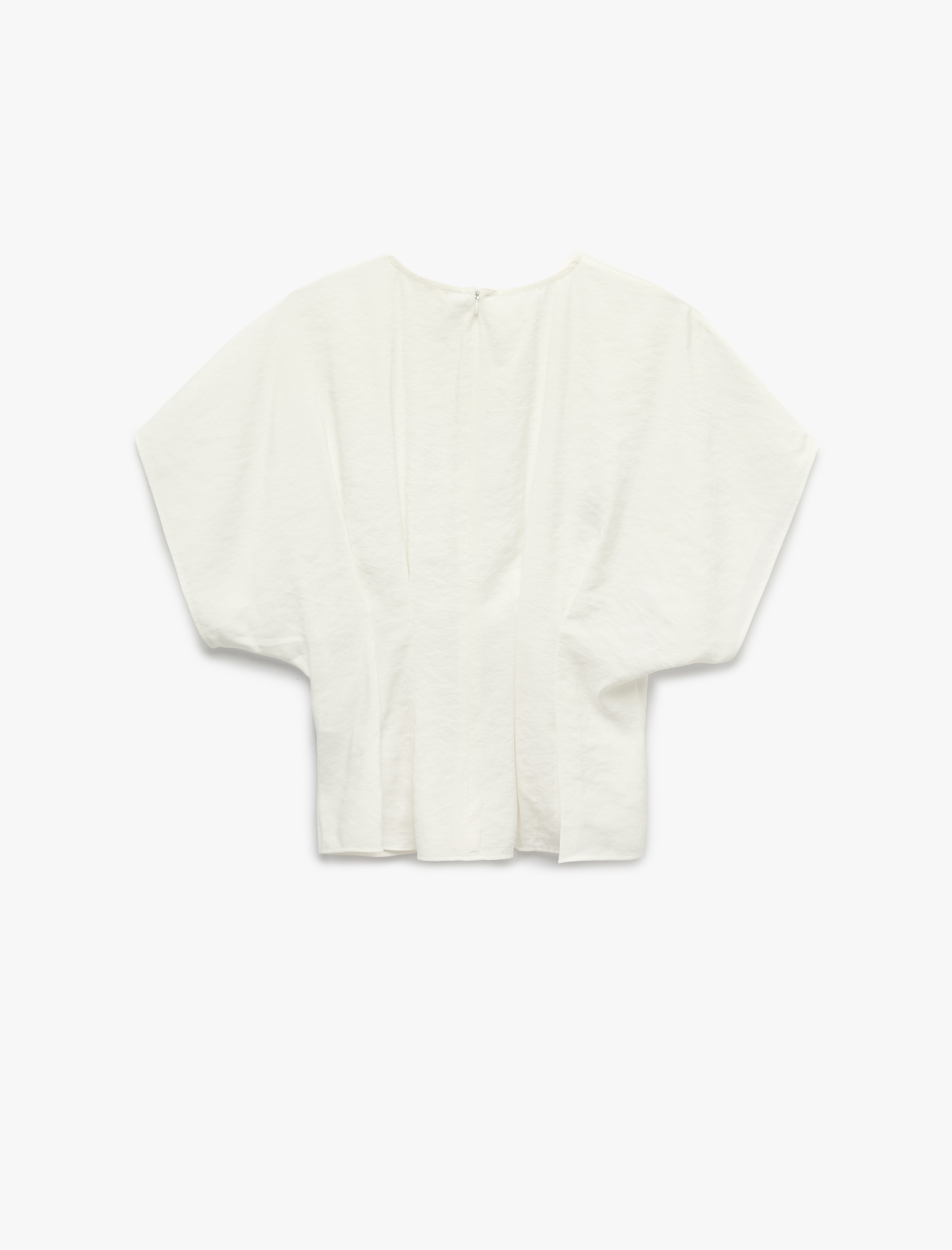   Viskon Modal Kumaş Pileli Slim Fit Bel Vurgulu Bisiklet Yaka Kısa Kollu Bluz