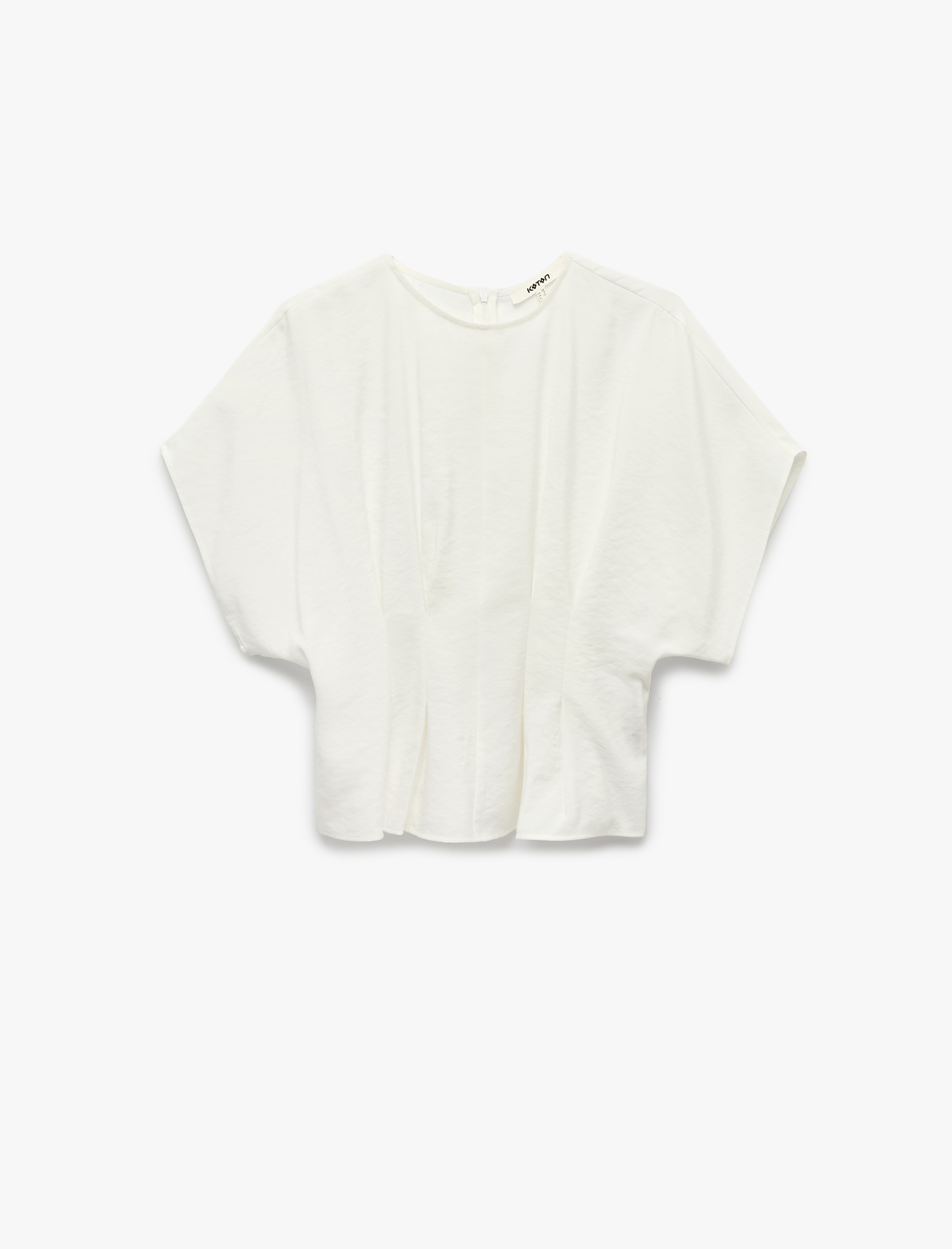   Viskon Modal Kumaş Pileli Slim Fit Bel Vurgulu Bisiklet Yaka Kısa Kollu Bluz