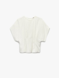 Viskon Modal Kumaş Pileli Slim Fit Bel Vurgulu Bisiklet Yaka Kısa Kollu Bluz