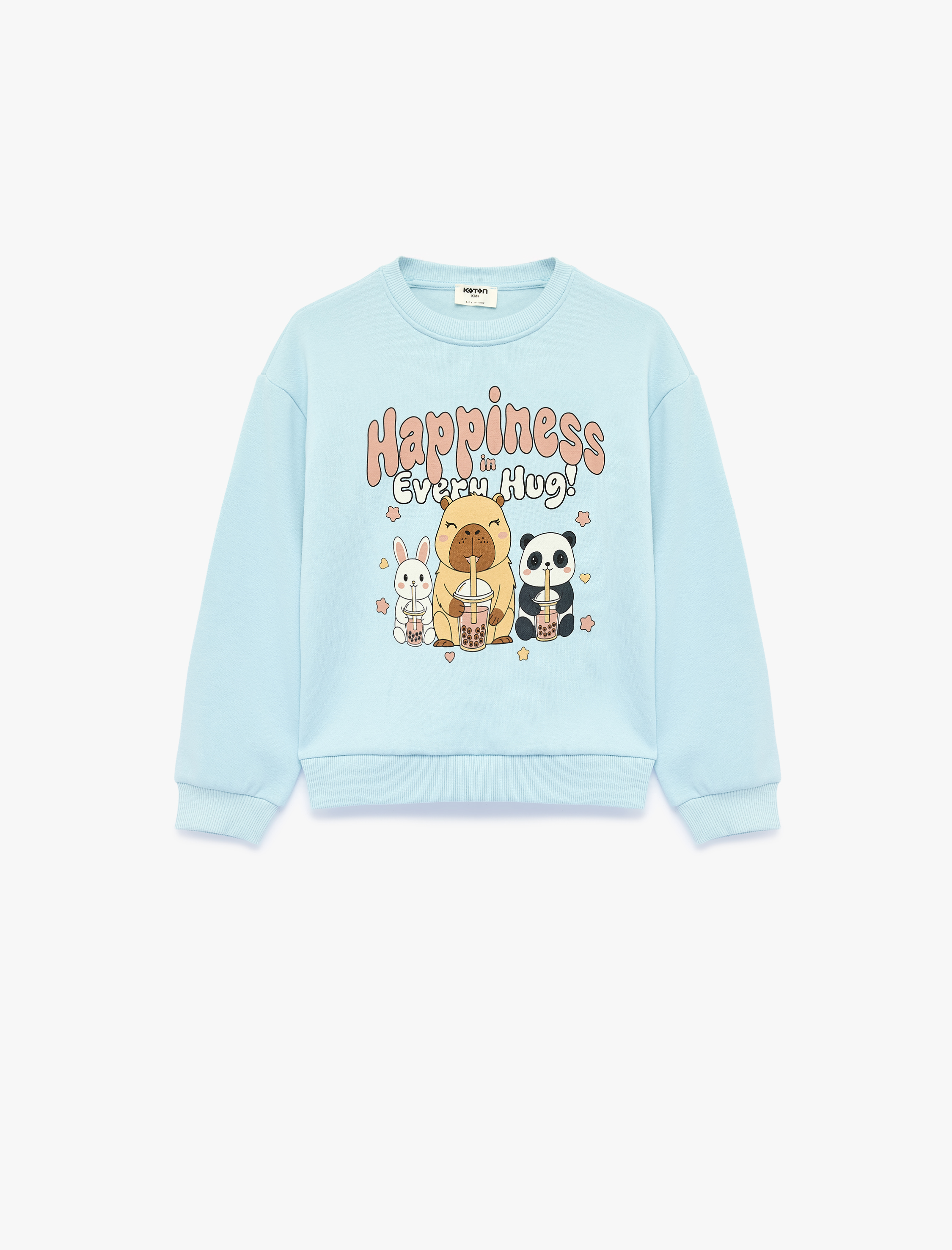  Kız Çocuk Uzun Kollu Bisiklet Yaka Şardonlu Baskılı Sweatshirt
