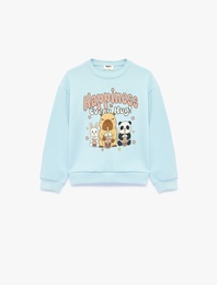 Uzun Kollu Bisiklet Yaka Şardonlu Baskılı Sweatshirt