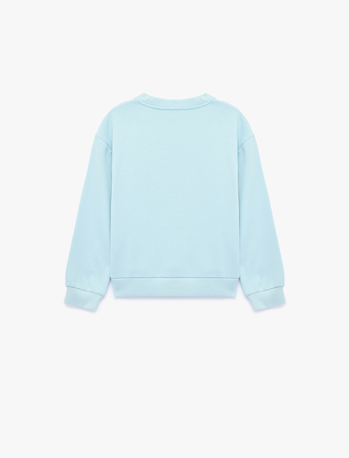 Kız Çocuk Uzun Kollu Bisiklet Yaka Şardonlu Baskılı Sweatshirt