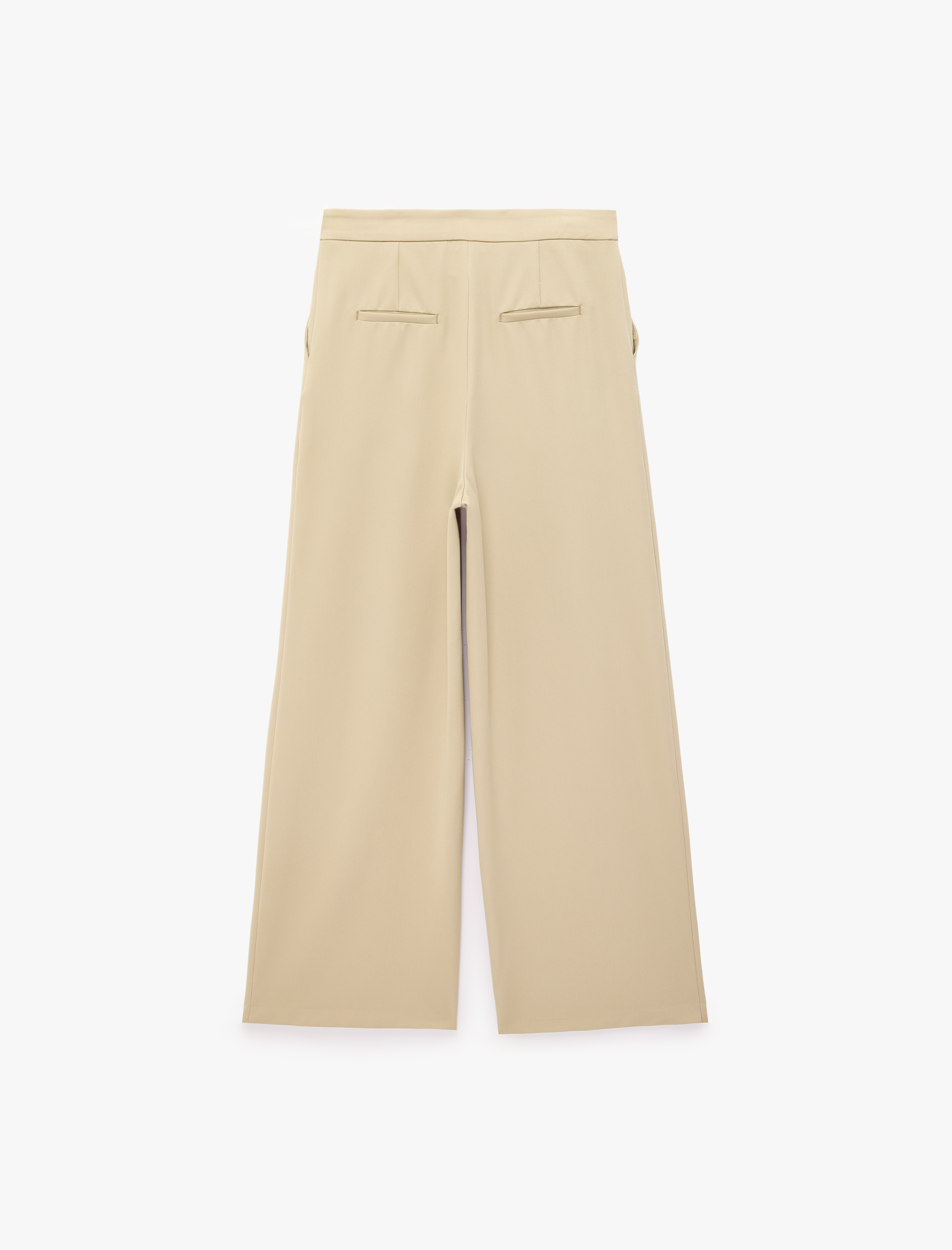   Yüksek Bel Kat Detaylı Metal Aksesuarlı Regular Fit Geniş Paça Pantolon