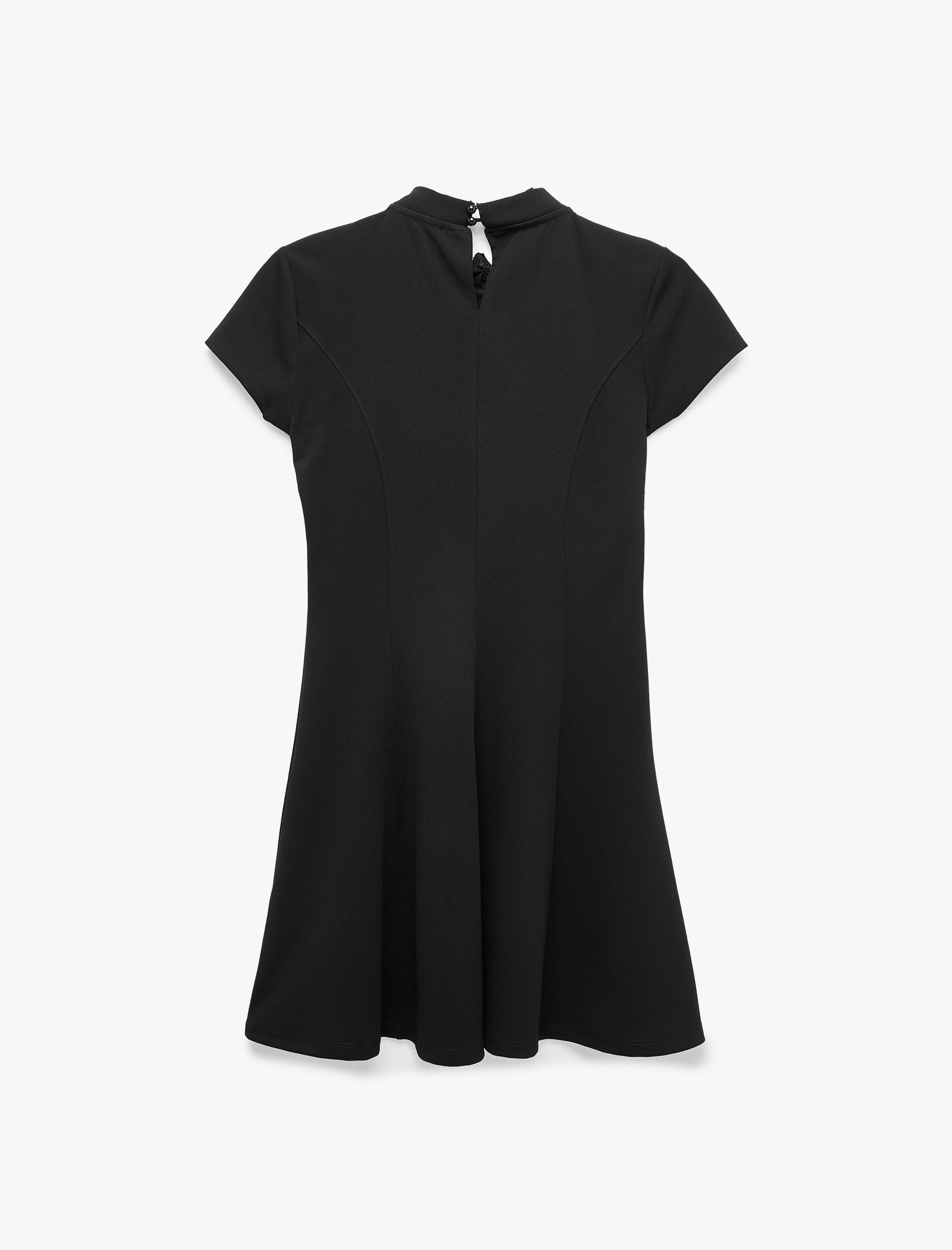   Krep Scuba Slim Fit A Kesim Dik Yaka Dantel Detaylı Kısa Kollu Mini Elbise