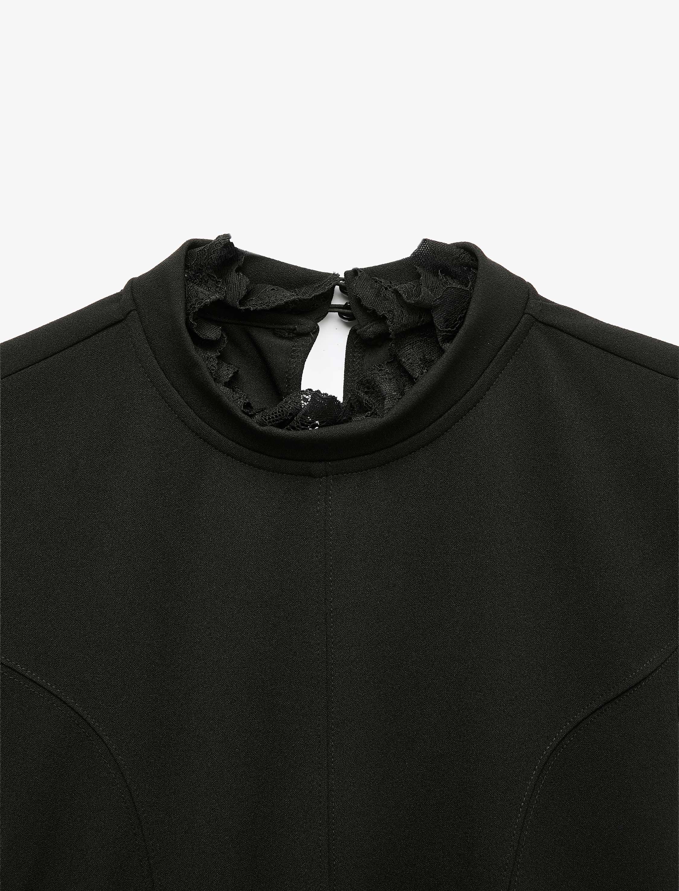   Krep Scuba Slim Fit A Kesim Dik Yaka Dantel Detaylı Kısa Kollu Mini Elbise