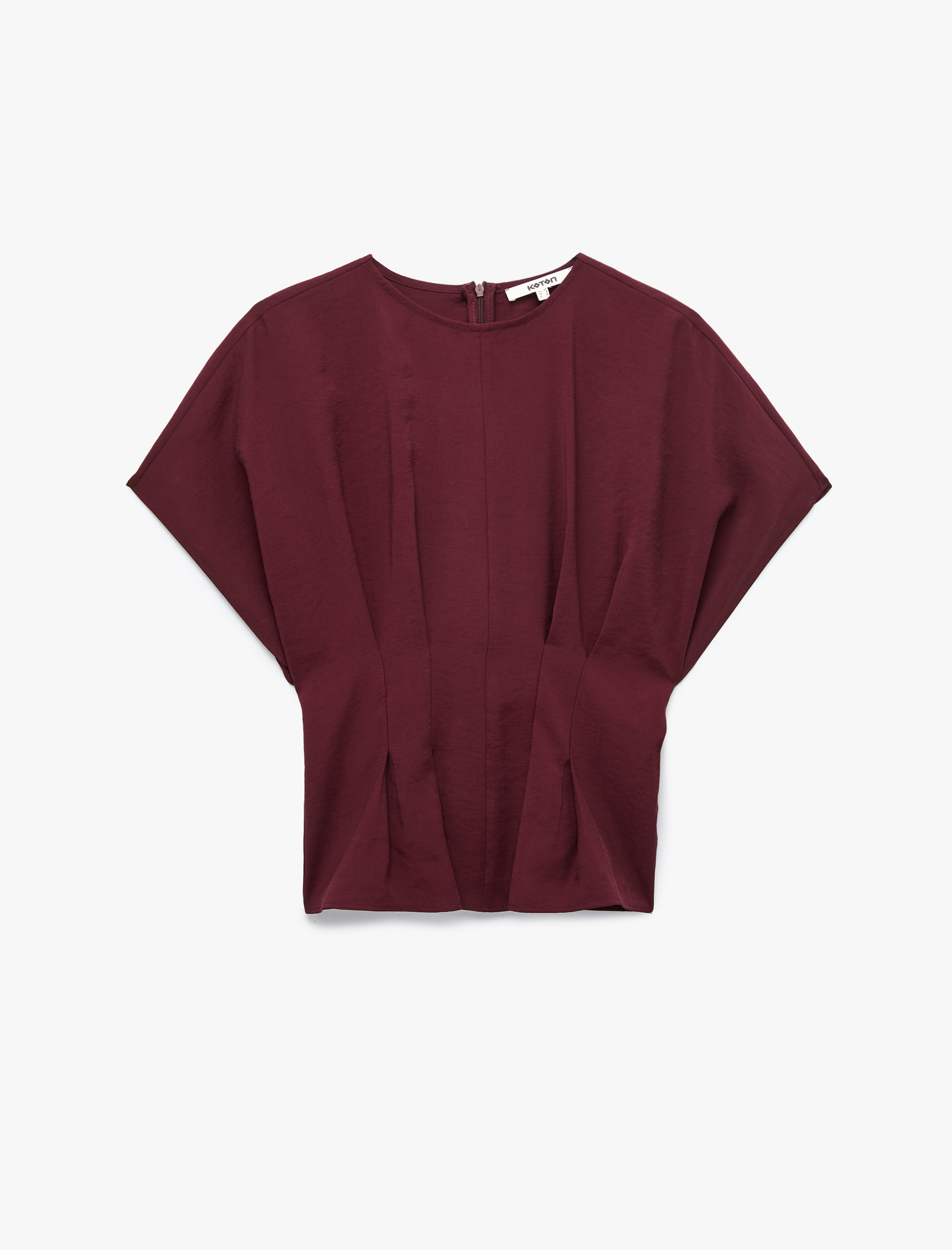  Viskon Modal Kumaş Pileli Slim Fit Bel Vurgulu Bisiklet Yaka Kısa Kollu Bluz