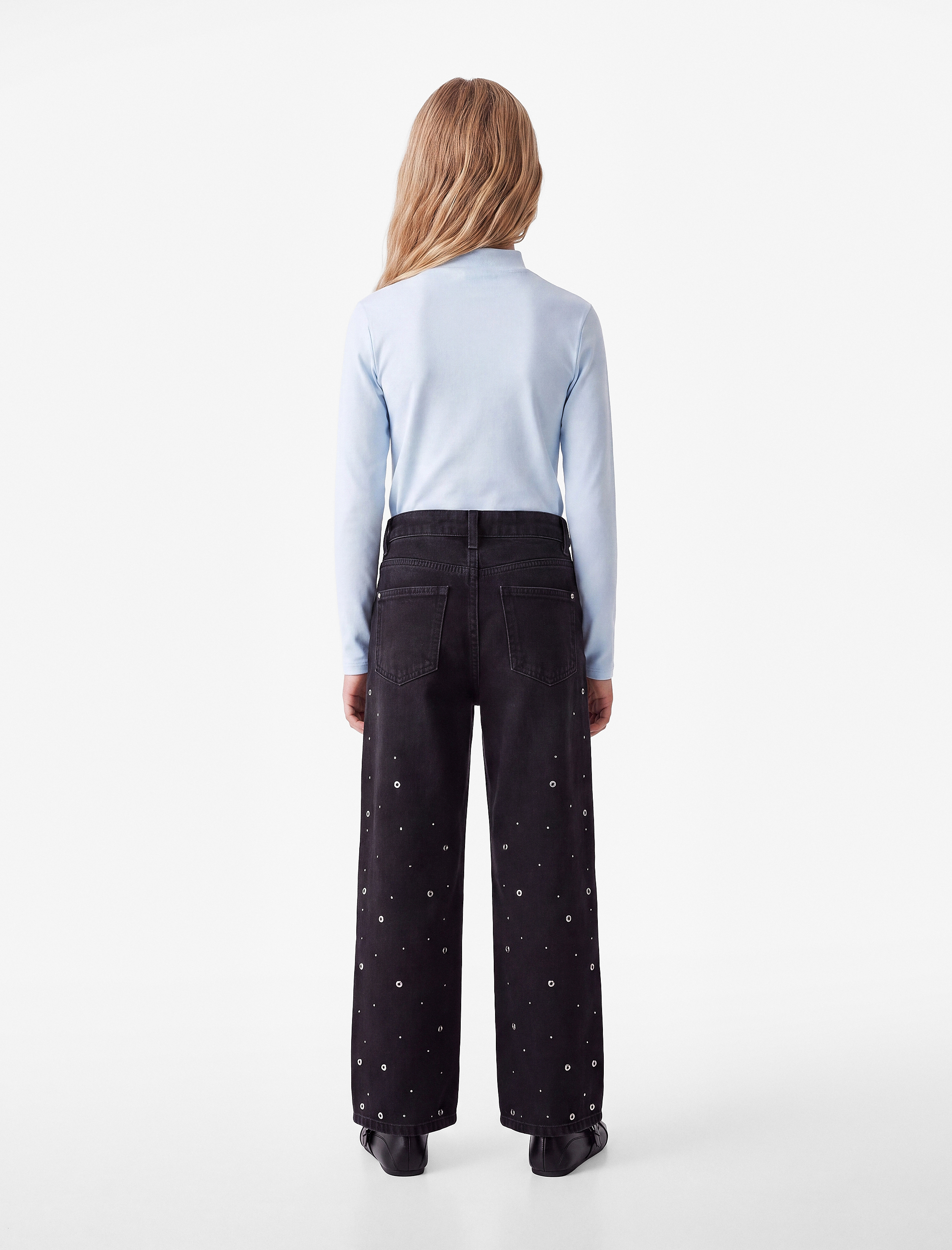  Kız Çocuk Dik Yaka Modal Karışımlı Uzun Kollu Slim Fit Tişört