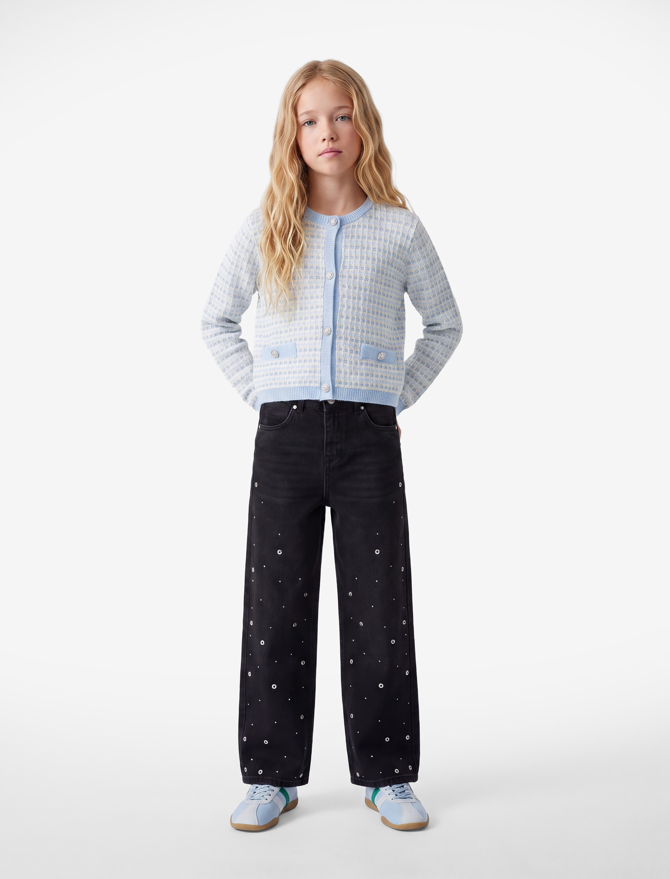  Kız Çocuk Uzun Kollu Bisiklet Yaka Çizgili Triko Hırka