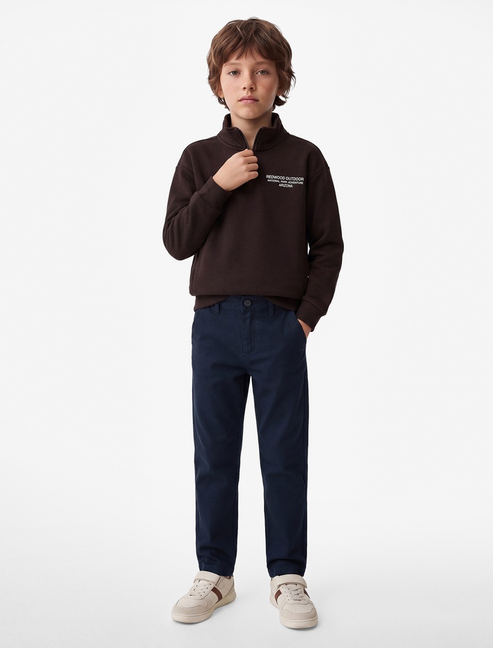 Erkek Çocuk Düğmeli Pamuklu Gabardin Chino Pantolon