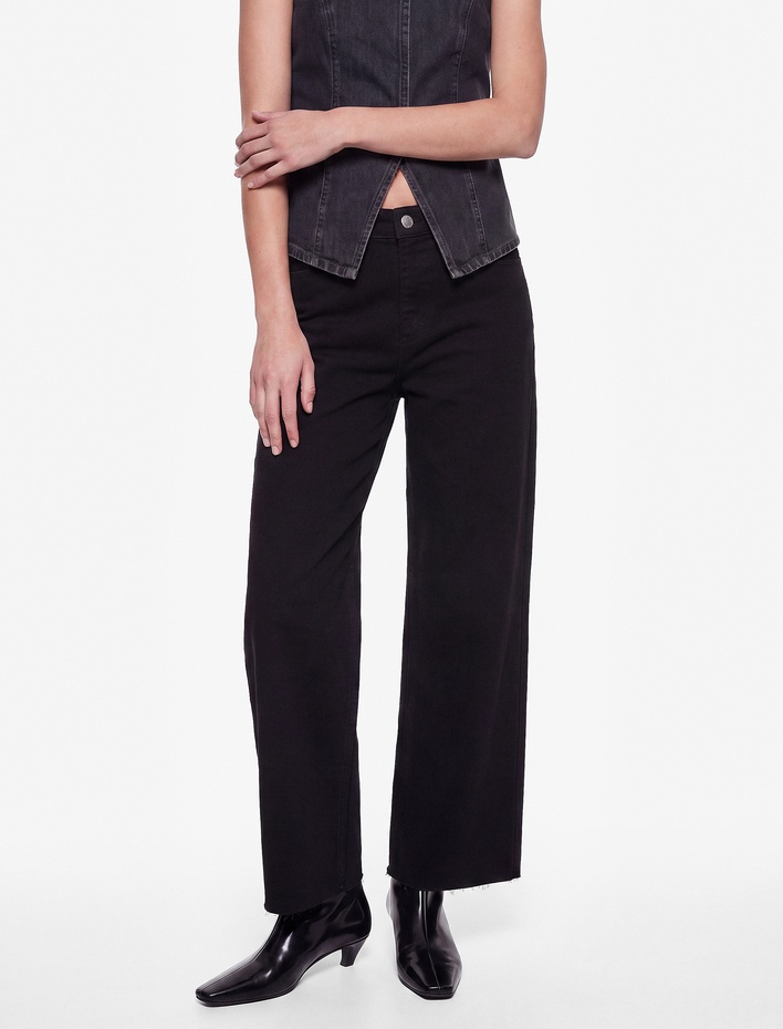  Cepli Rahat Kalıp Kesik Paça Yüksek Bel  Jean Pantolon - Culoette Jean