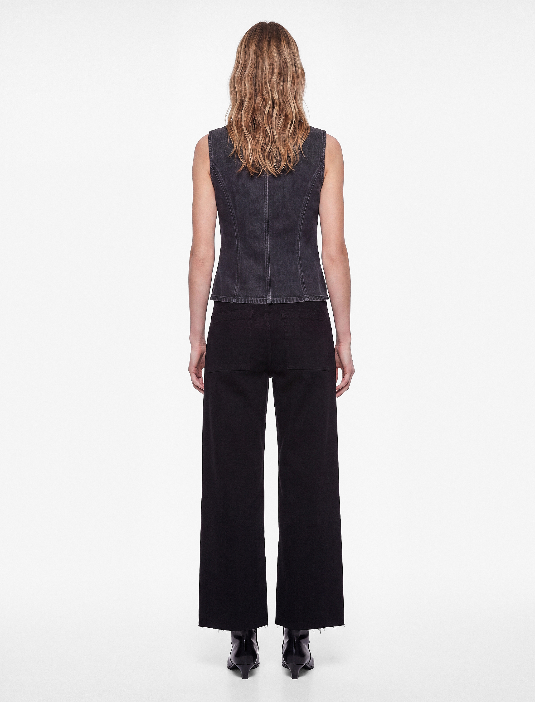   Cepli Rahat Kalıp Kesik Paça Yüksek Bel  Jean Pantolon - Culoette Jean