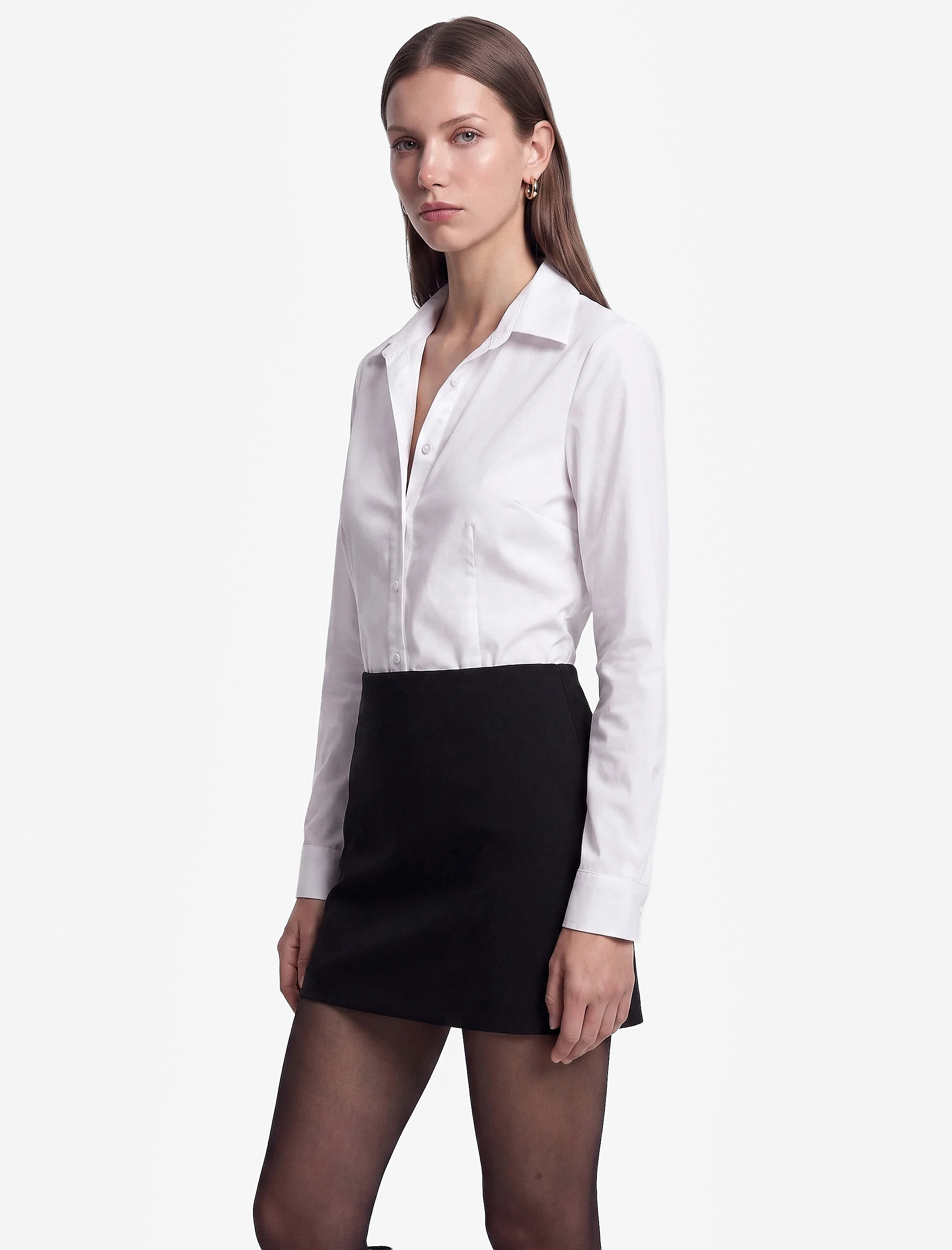   Slim Fit Düğmeli Klasik Yaka Uzun Kollu Poplin Gömlek