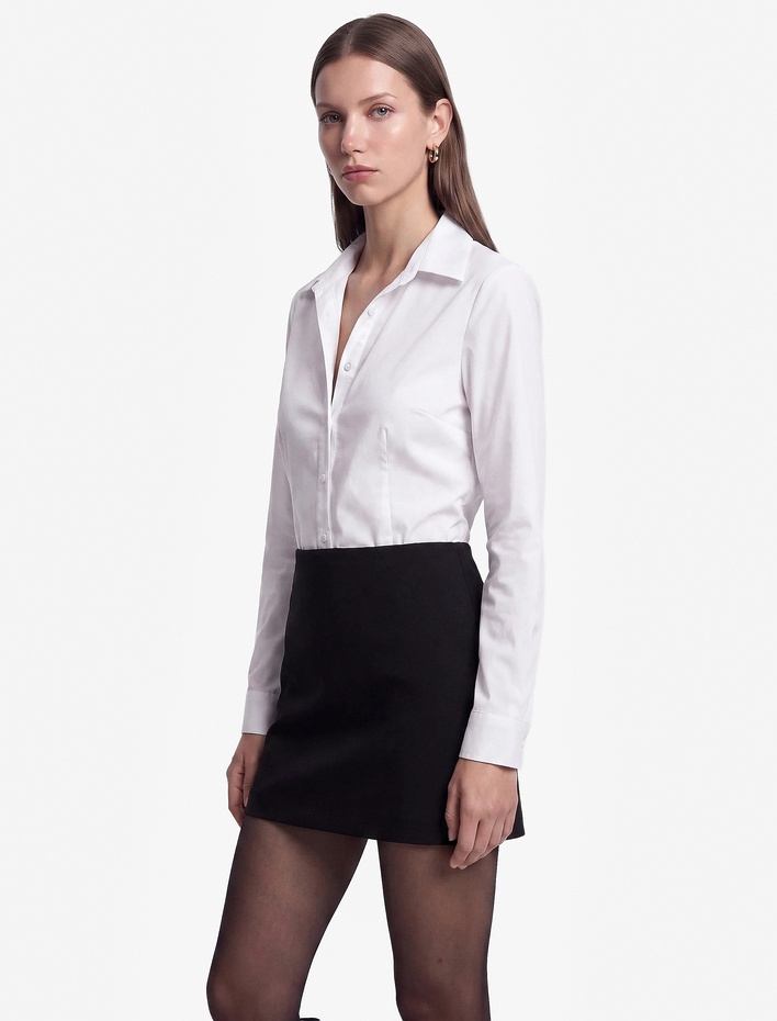  Slim Fit Düğmeli Klasik Yaka Uzun Kollu Poplin Gömlek