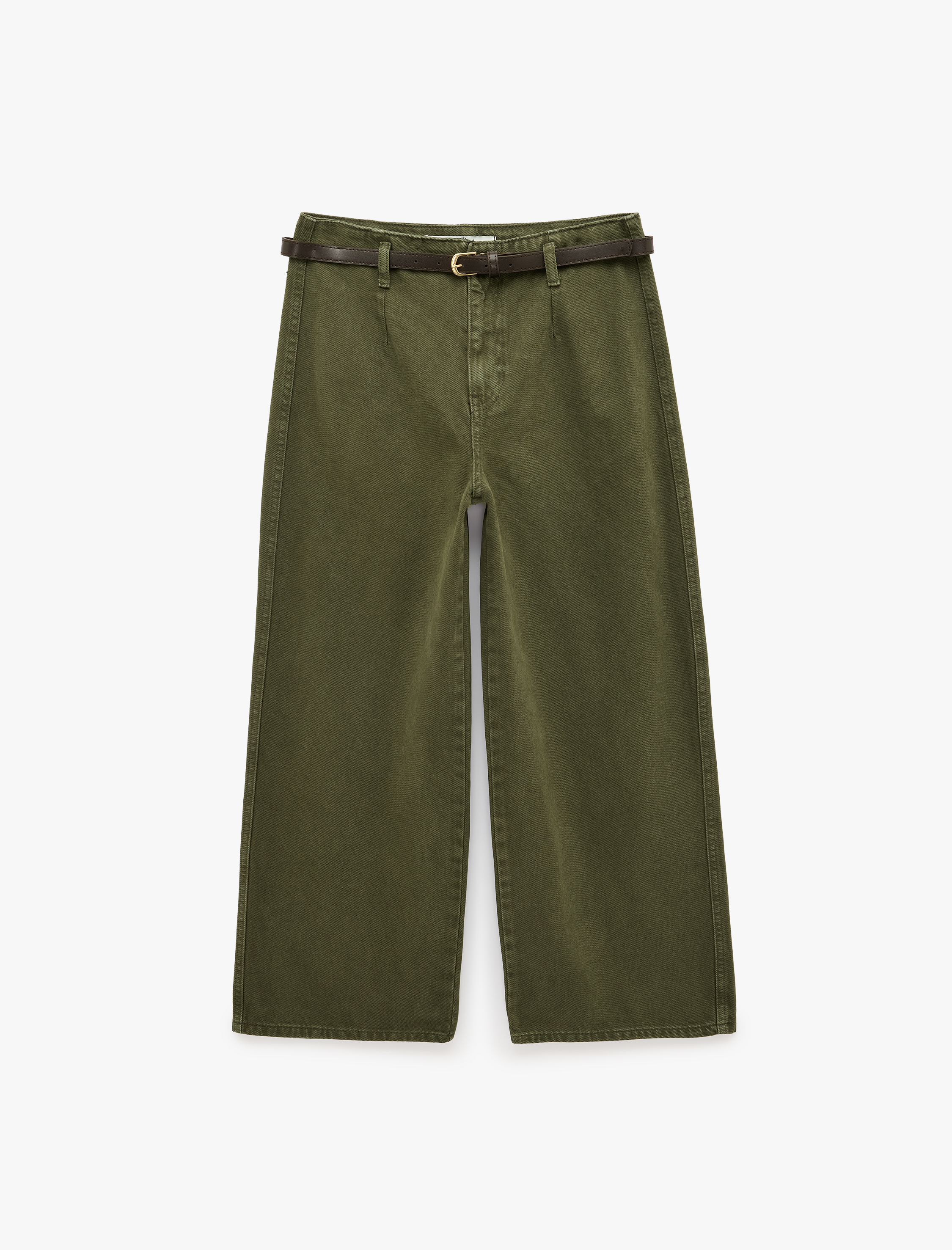   Pamuklu Geniş Paça Kemerli Crop Pantolon - Wide Leg Jeans