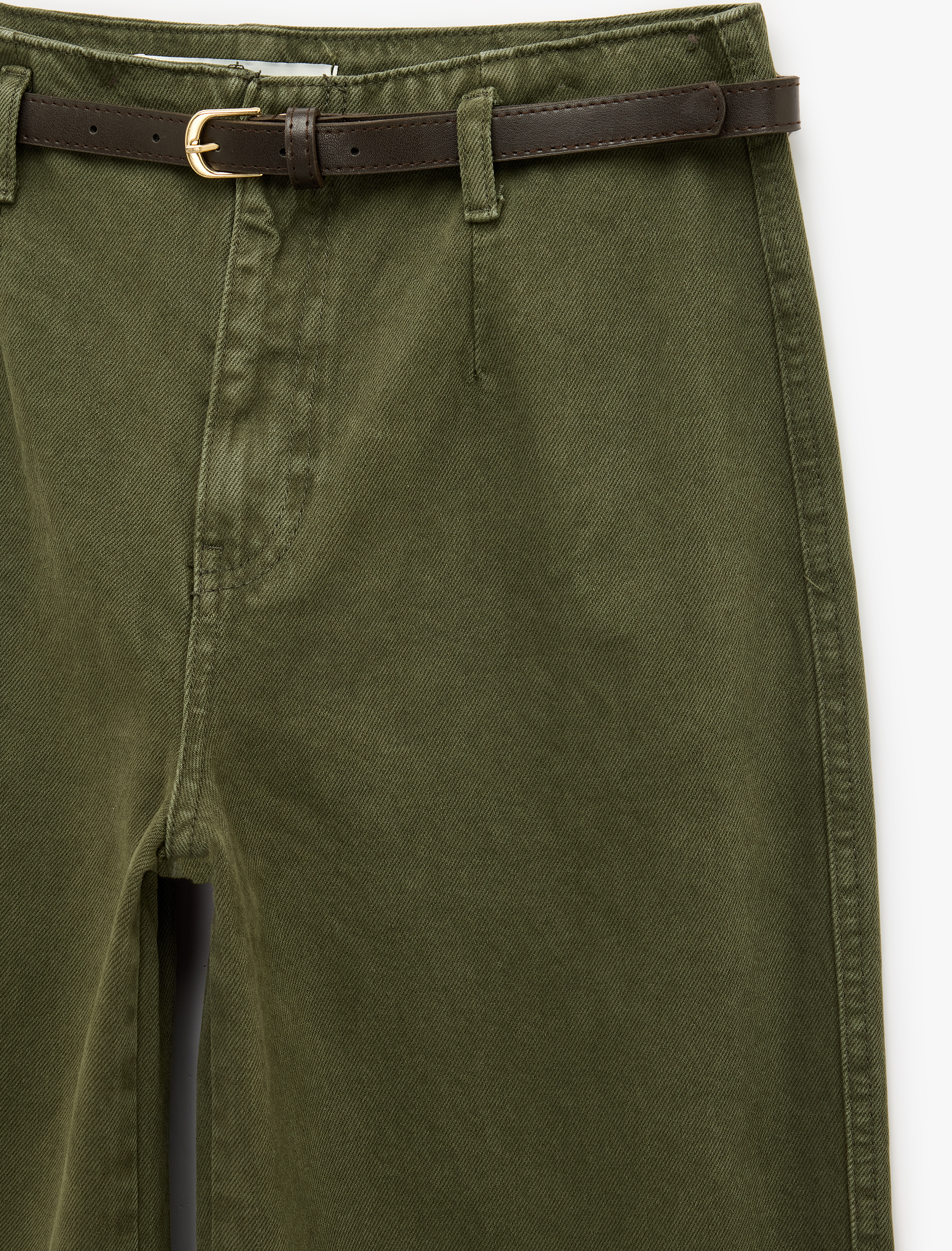   Pamuklu Geniş Paça Kemerli Crop Pantolon - Wide Leg Jeans
