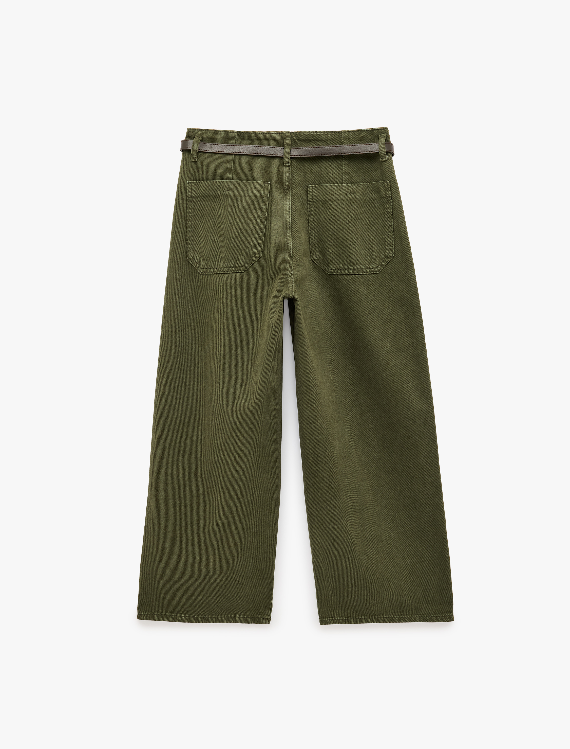   Pamuklu Geniş Paça Kemerli Crop Pantolon - Wide Leg Jeans