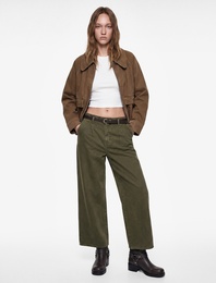Pamuklu Geniş Paça Kemerli Crop Pantolon - Wide Leg Jeans