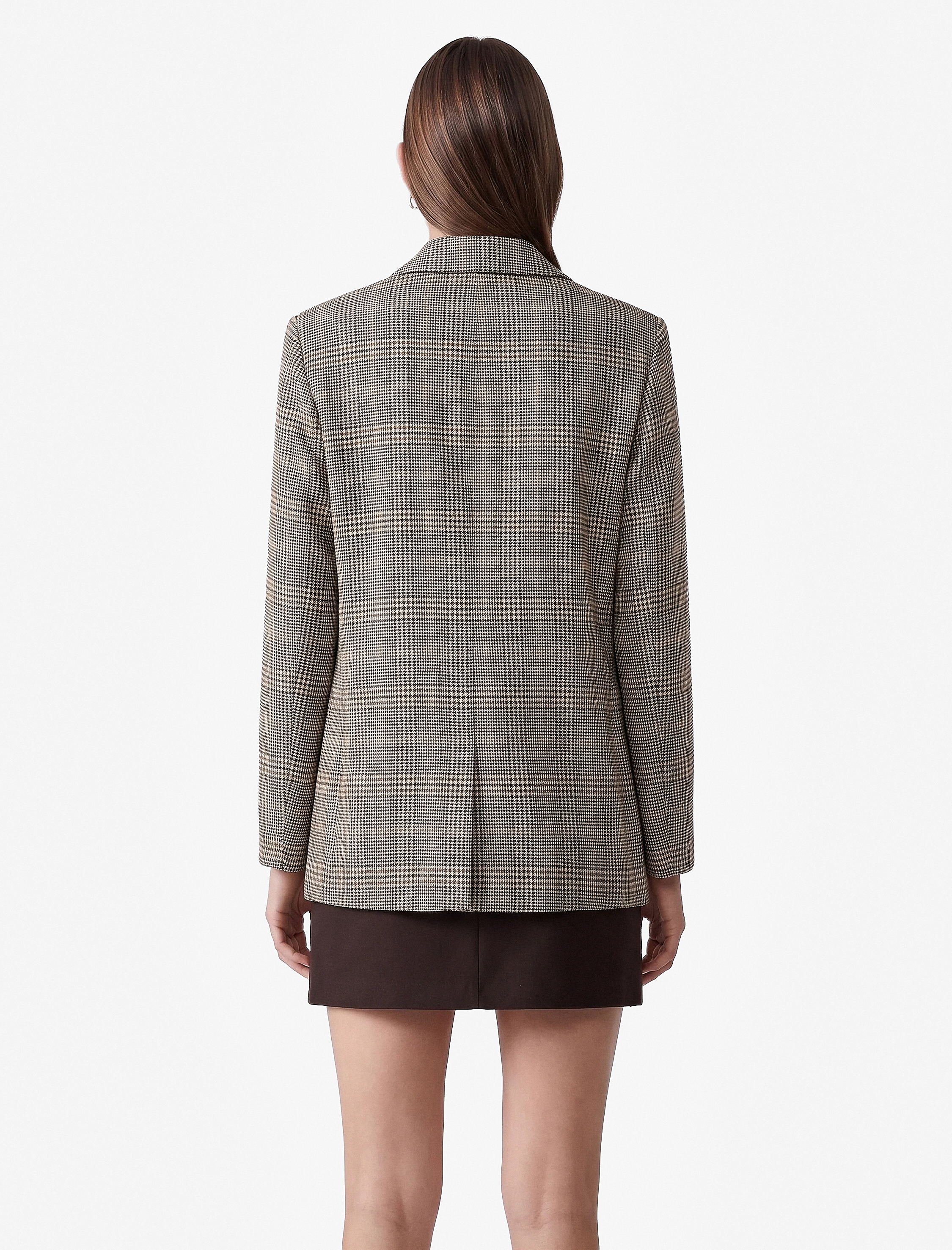   Cepli Düğmeli Uzun Kollu Kruvaze Ekose Blazer Ceket