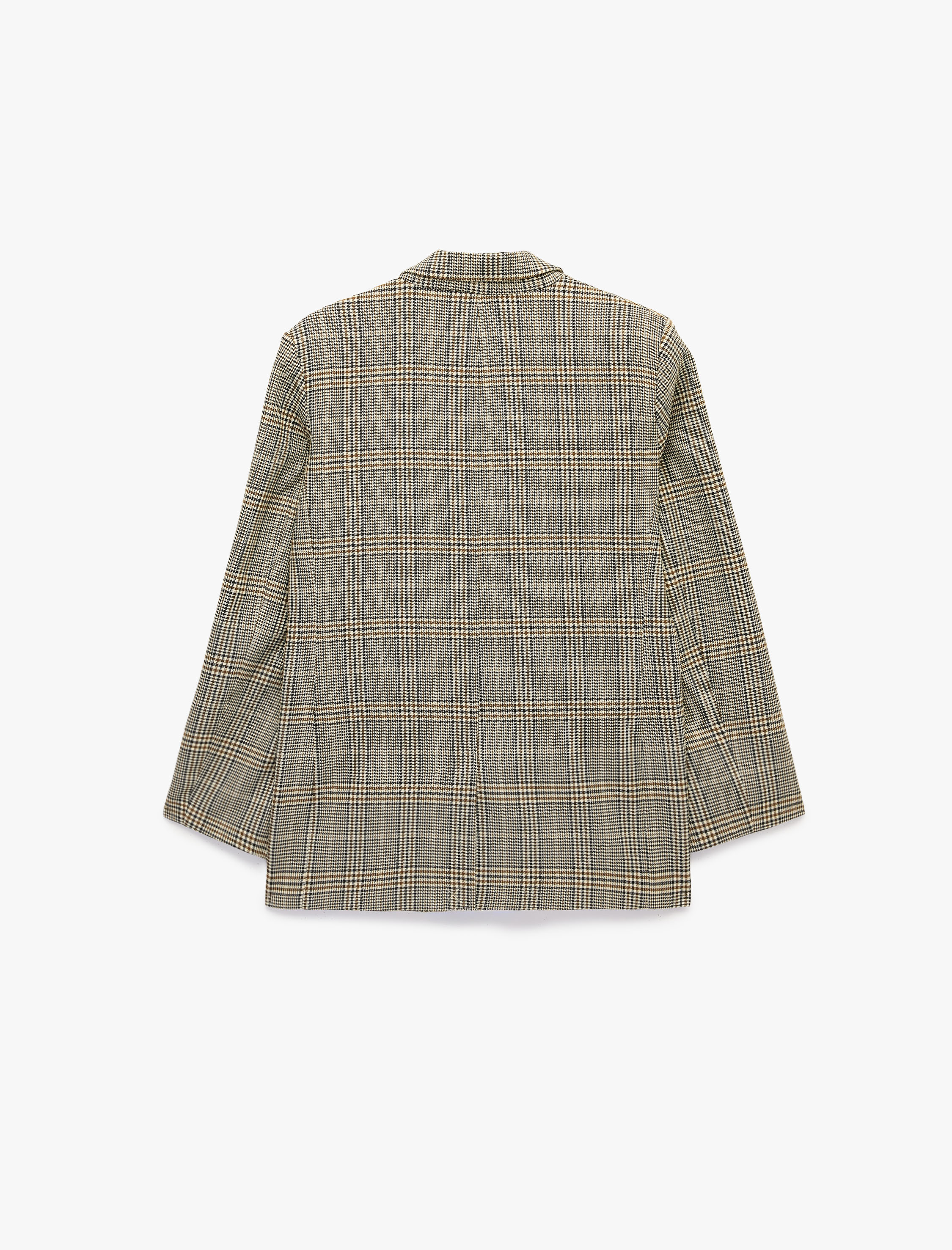   Cepli Düğmeli Uzun Kollu Kruvaze Ekose Blazer Ceket