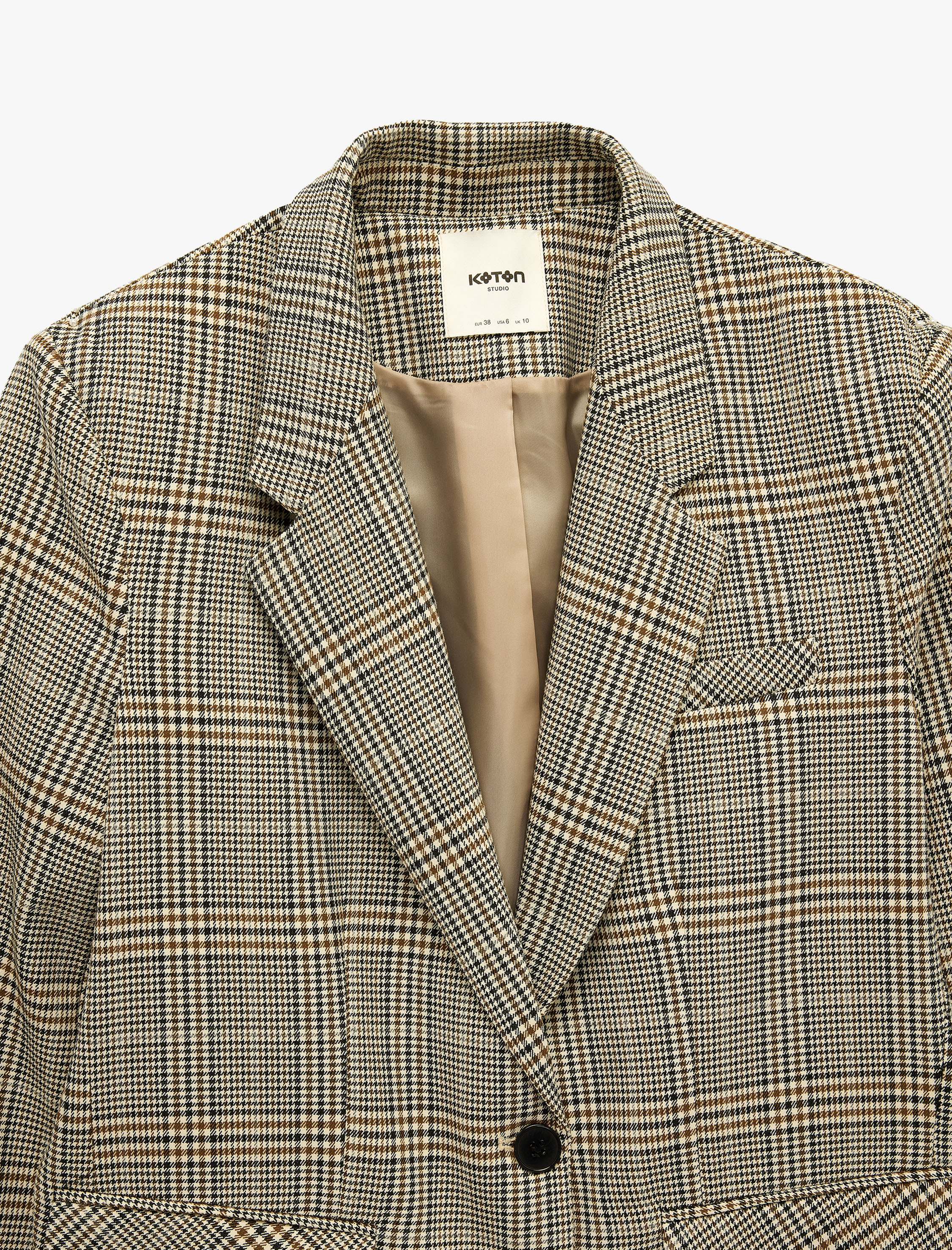   Cepli Düğmeli Uzun Kollu Kruvaze Ekose Blazer Ceket