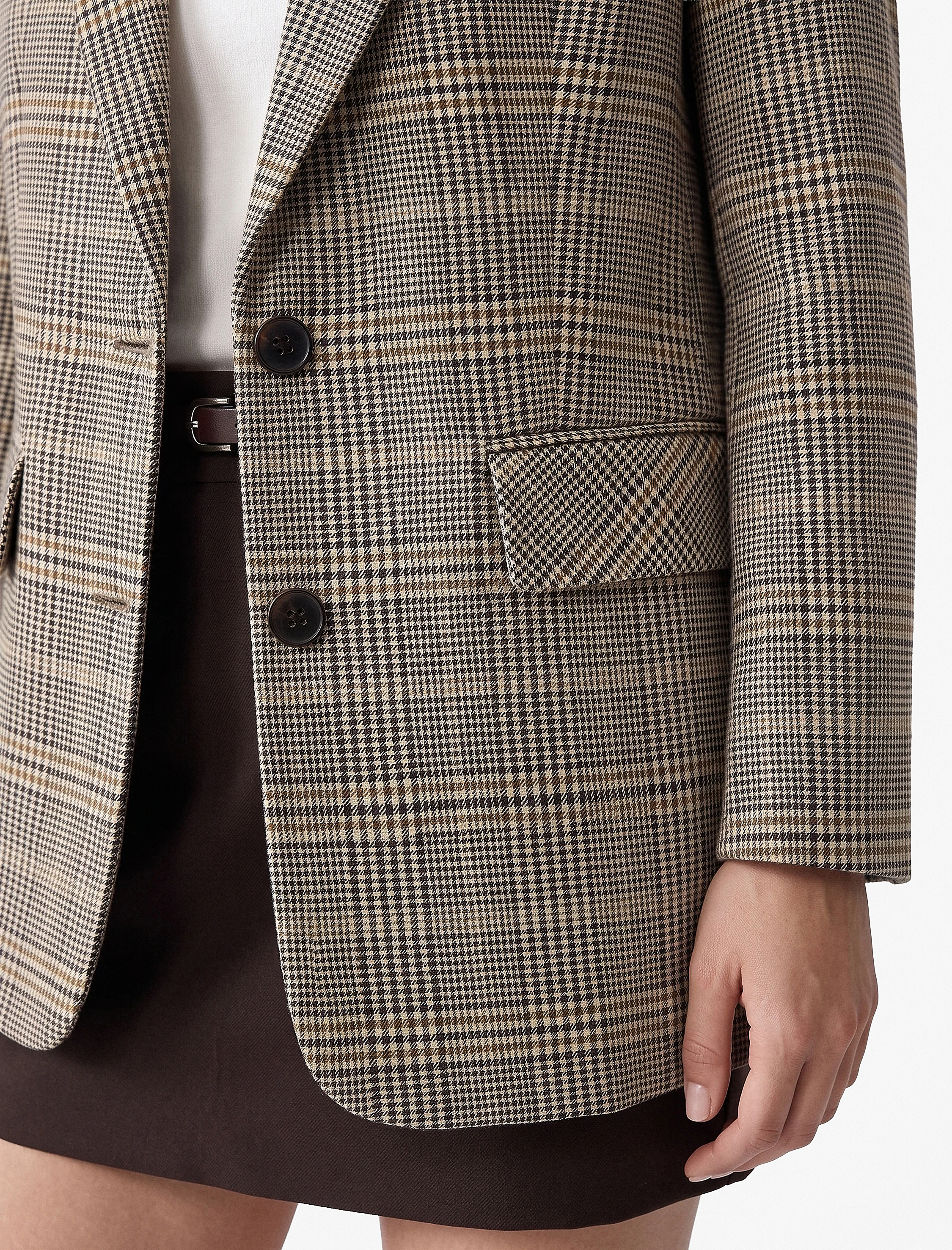   Cepli Düğmeli Uzun Kollu Kruvaze Ekose Blazer Ceket