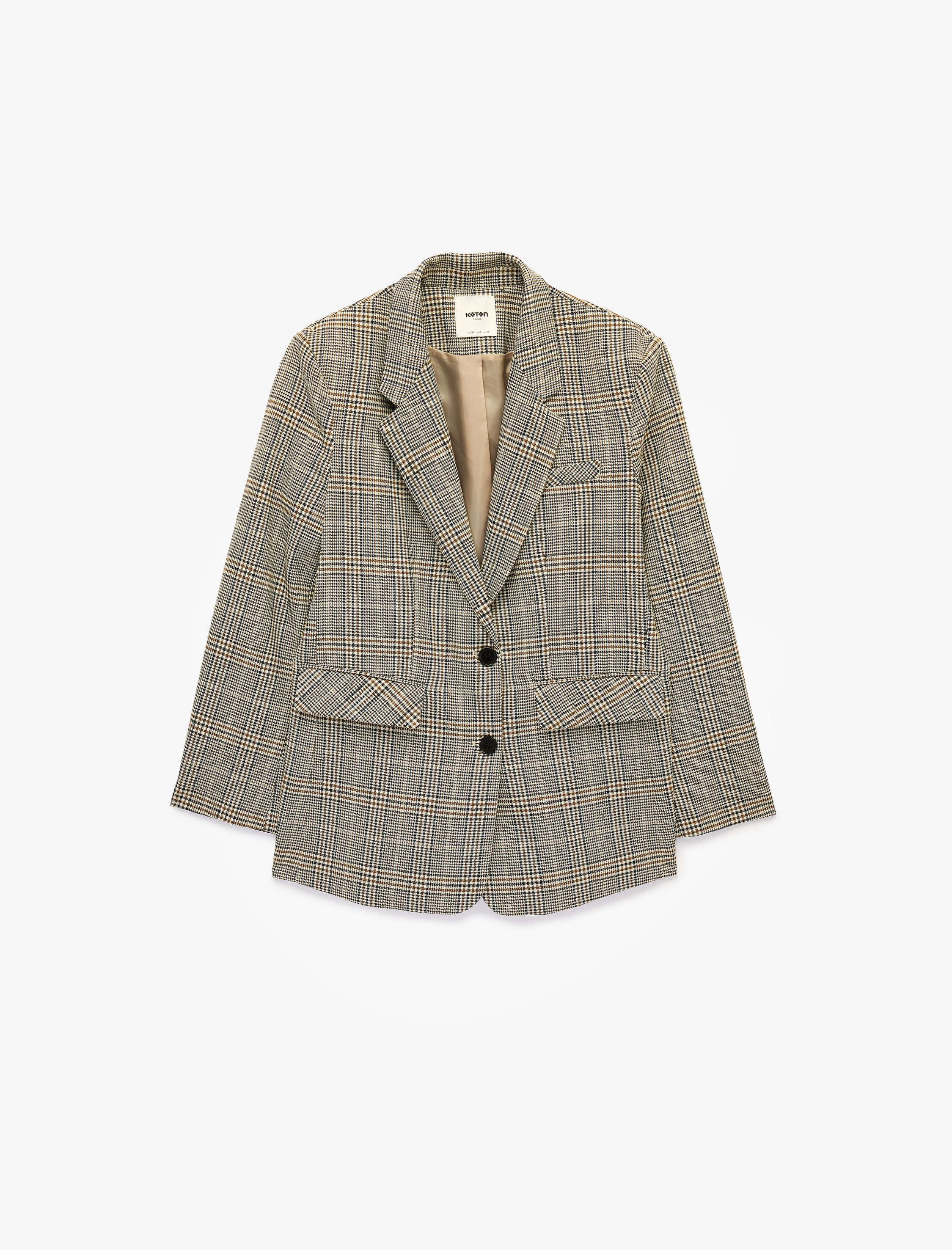   Cepli Düğmeli Uzun Kollu Kruvaze Ekose Blazer Ceket