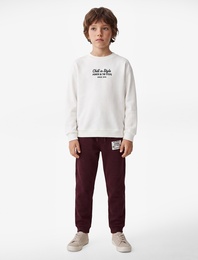 Pamuklu Uzun Kollu Bisiklet Yaka Baskılı Sweatshirt