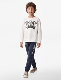 Baskılı Uzun Kollu Bisiklet Yaka Oversize Sweatshirt