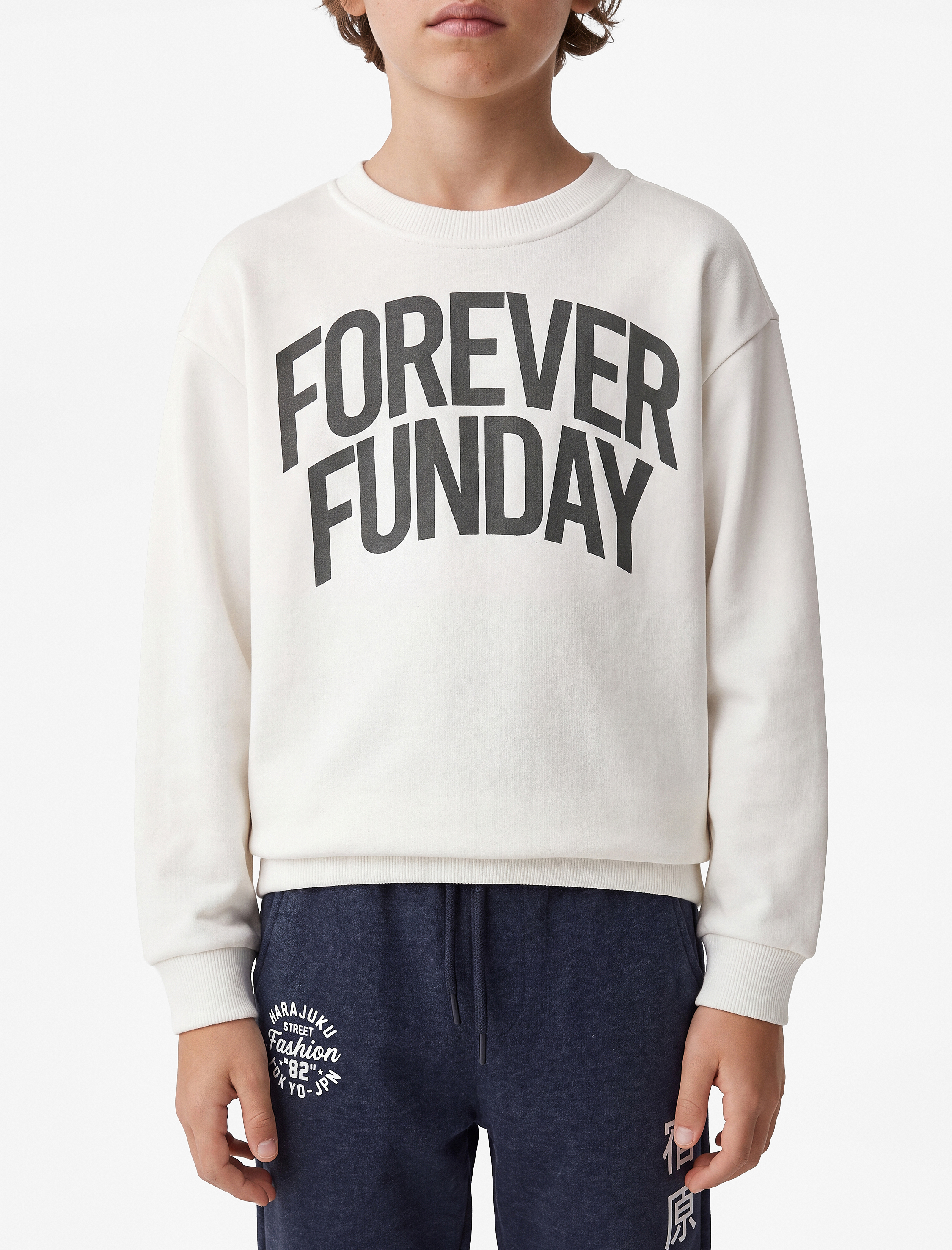 Erkek Çocuk Baskılı Uzun Kollu Bisiklet Yaka Oversize Sweatshirt