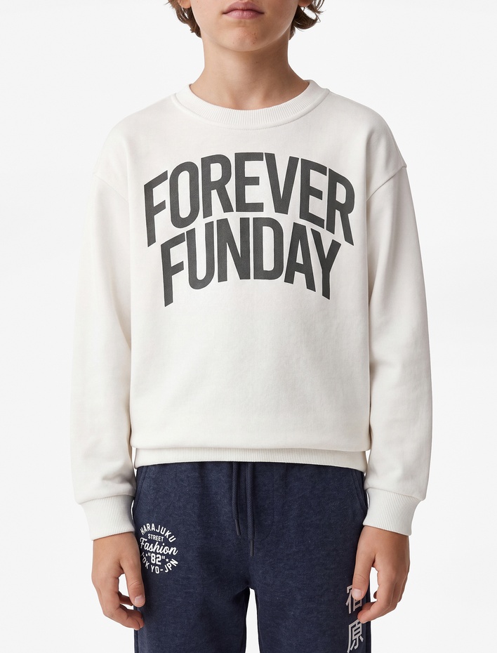 Erkek Çocuk Baskılı Uzun Kollu Bisiklet Yaka Oversize Sweatshirt