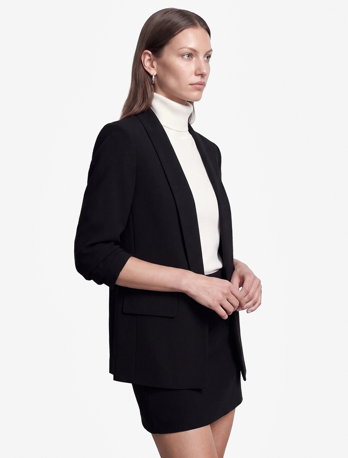  Krep Kumaş Şal Yaka 3/4 Kollu Blazer Ceket