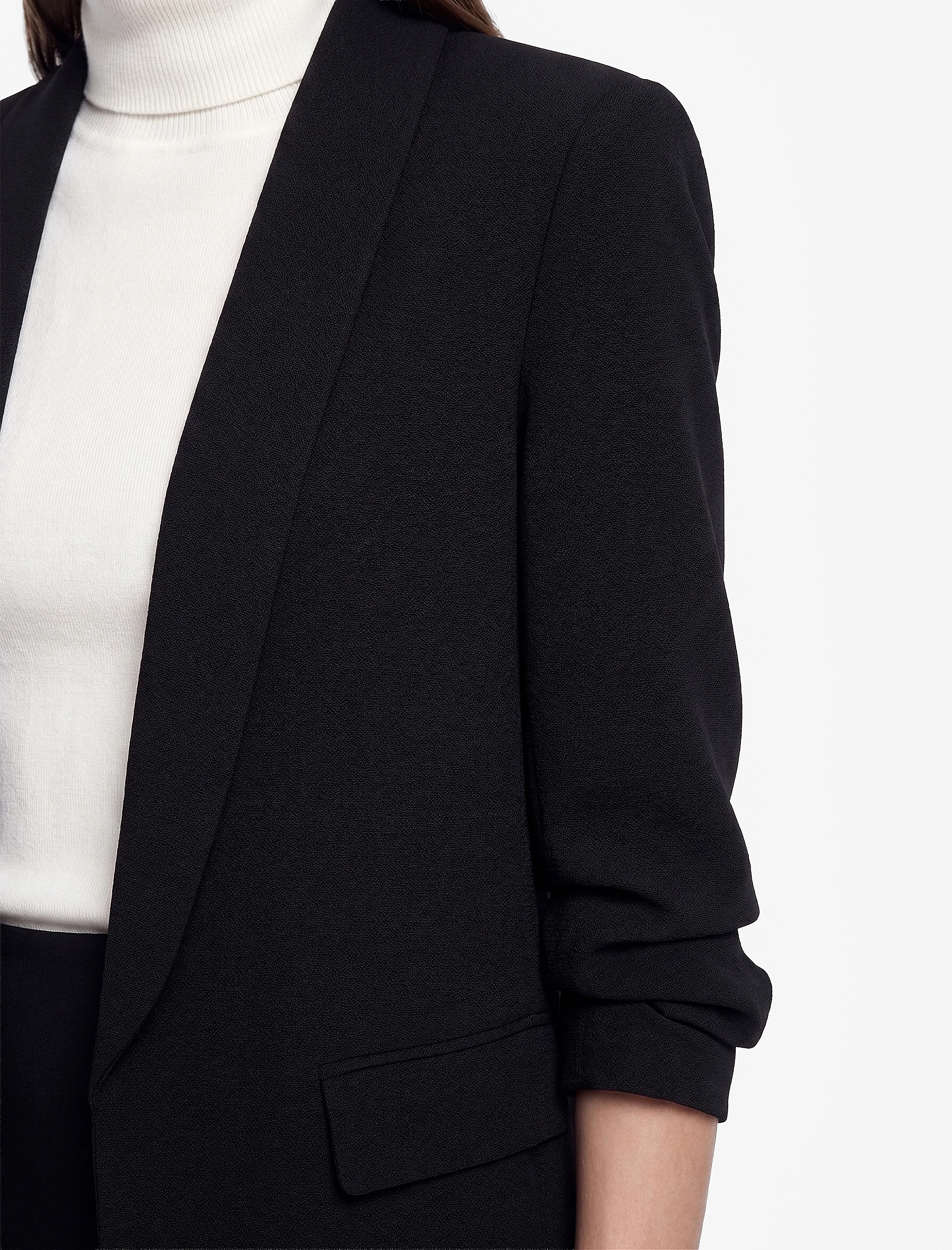   Krep Kumaş Şal Yaka 3/4 Kollu Blazer Ceket