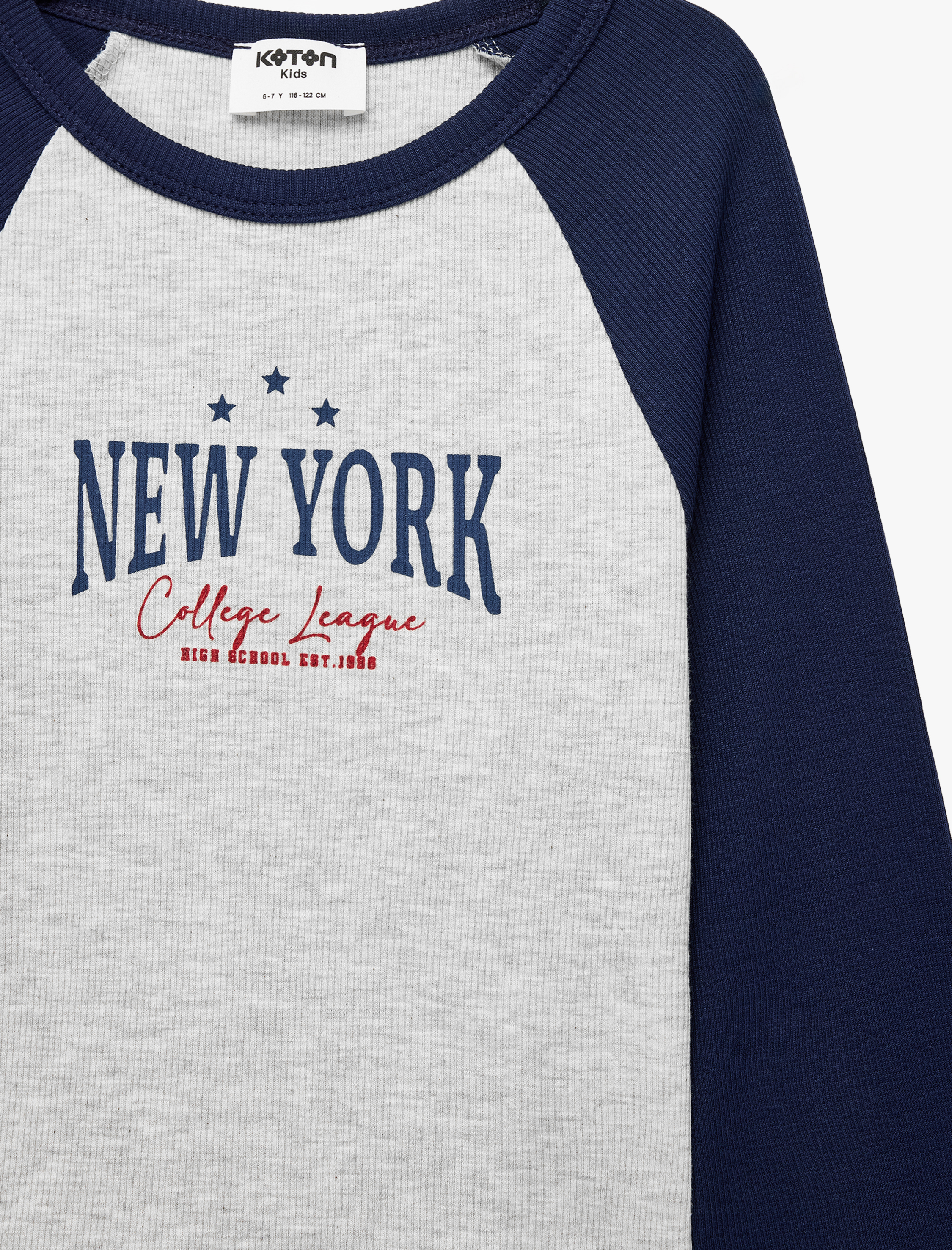  Kız Çocuk New York Baskılı Uzun Kollu Bisiklet Yaka Tişört