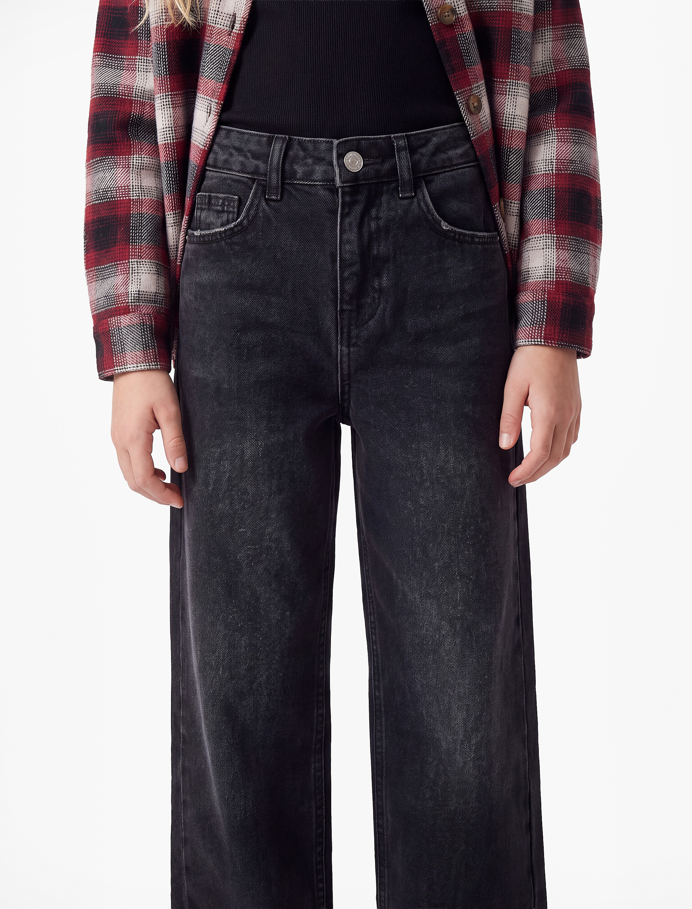  Kız Çocuk Pamuklu Geniş Paça Denim Pantolon