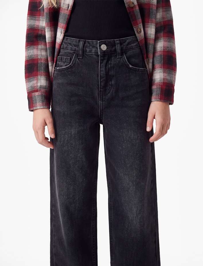 Kız Çocuk Pamuklu Geniş Paça Denim Pantolon