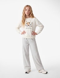 Bisiklet Yaka Uzun Kollu Baskılı Sweatshirt