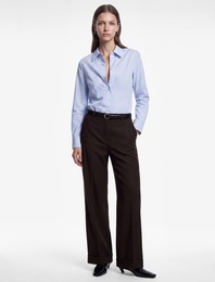 Regular Fit Uzun Kollu Klasik Yaka Düğmeli Çizgili Poplin Gömlek