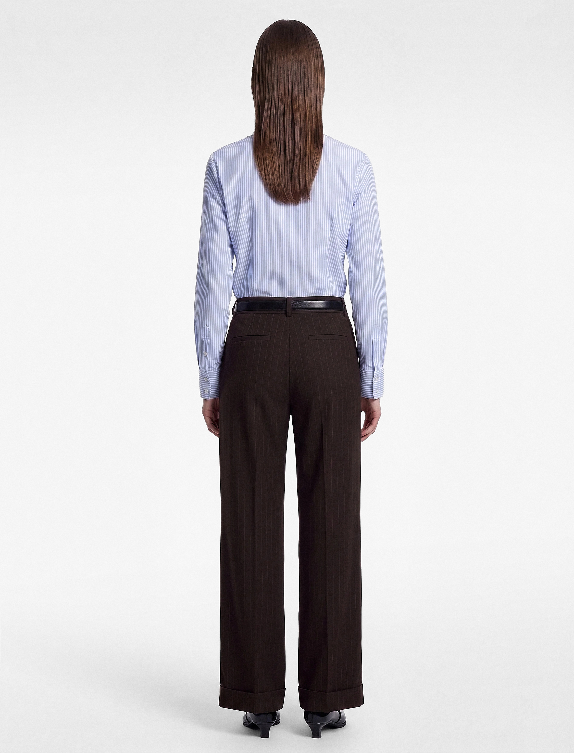   Regular Fit Uzun Kollu Klasik Yaka Düğmeli Çizgili Poplin Gömlek